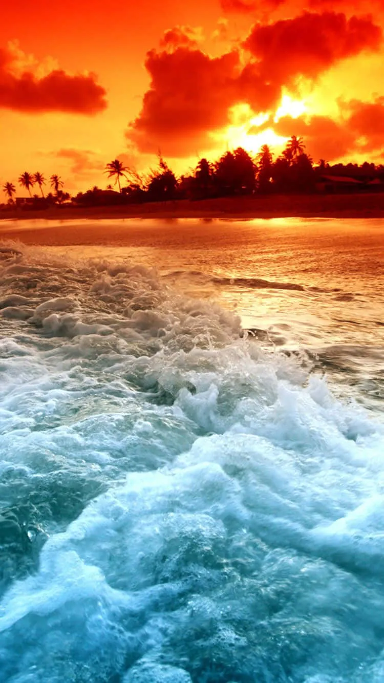 Download IOS Beach Red Sky Wallpaper