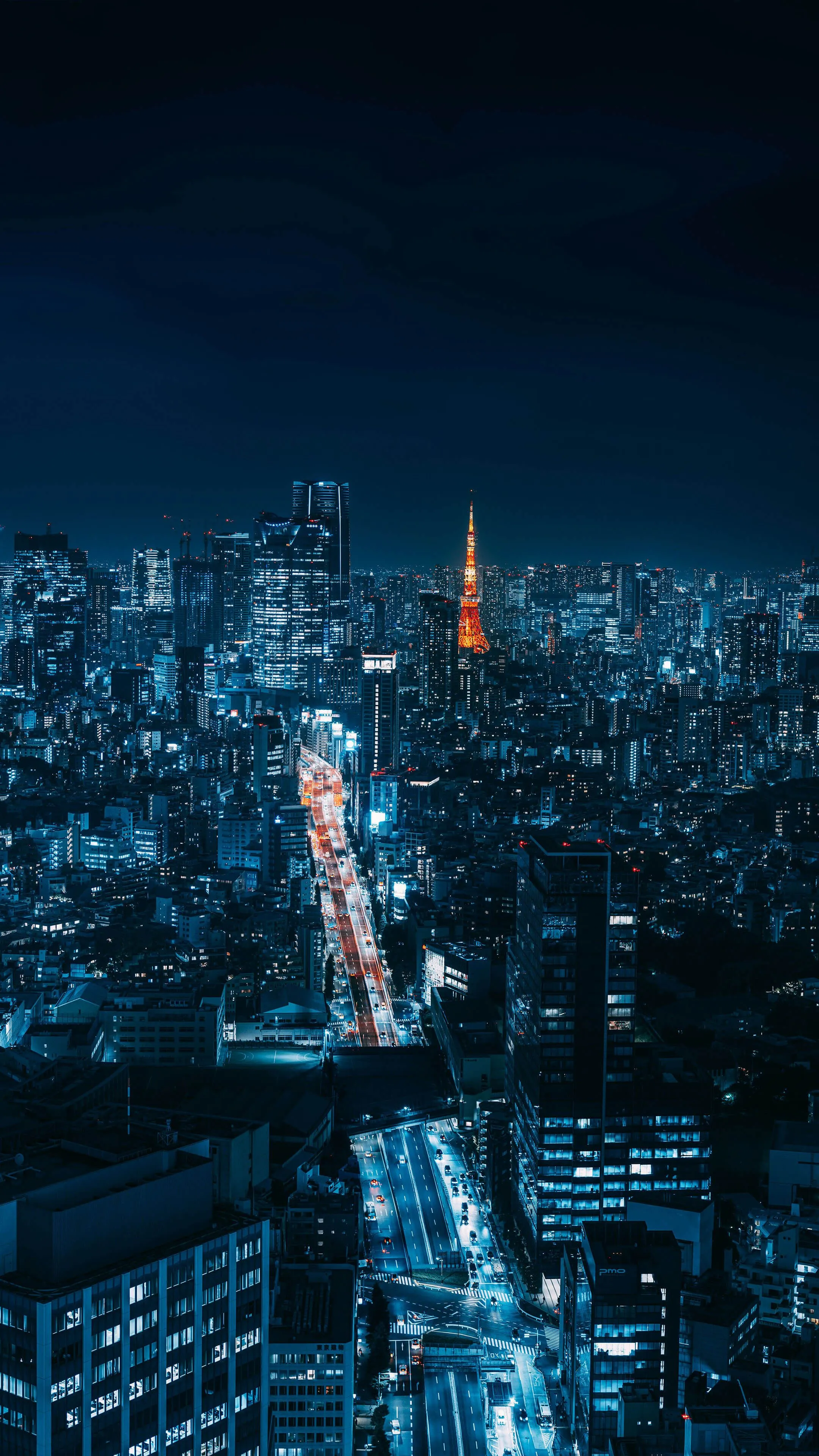 Aerial Night View of Busy City 4K Ultra HD Mobile Wallpaper for iPhone & Android