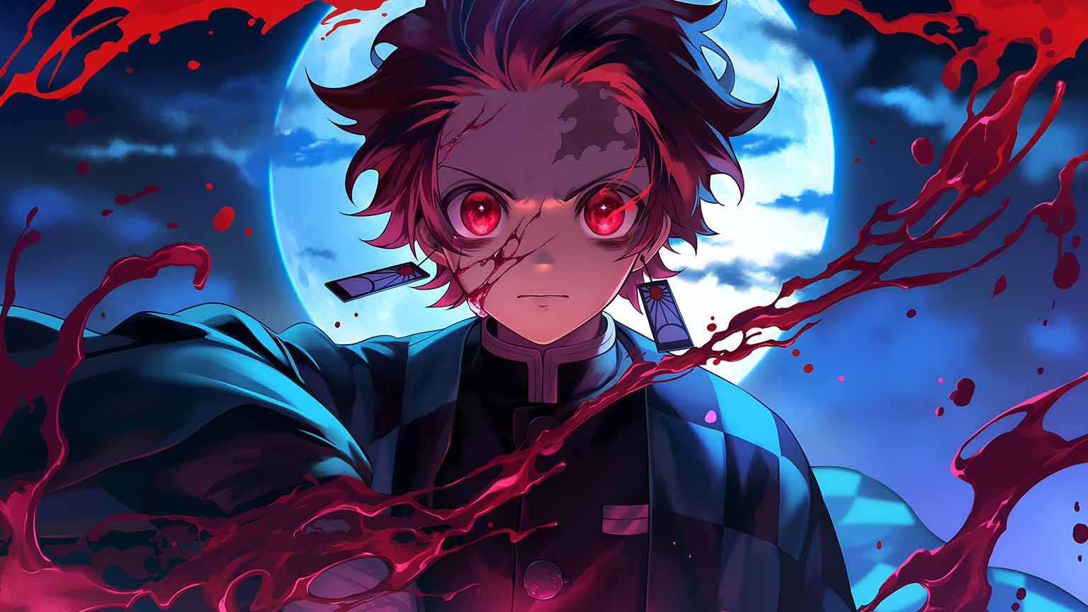 Demon Slayer Tanjiro Kamado Moonlit Blood Desktop Wallpaper