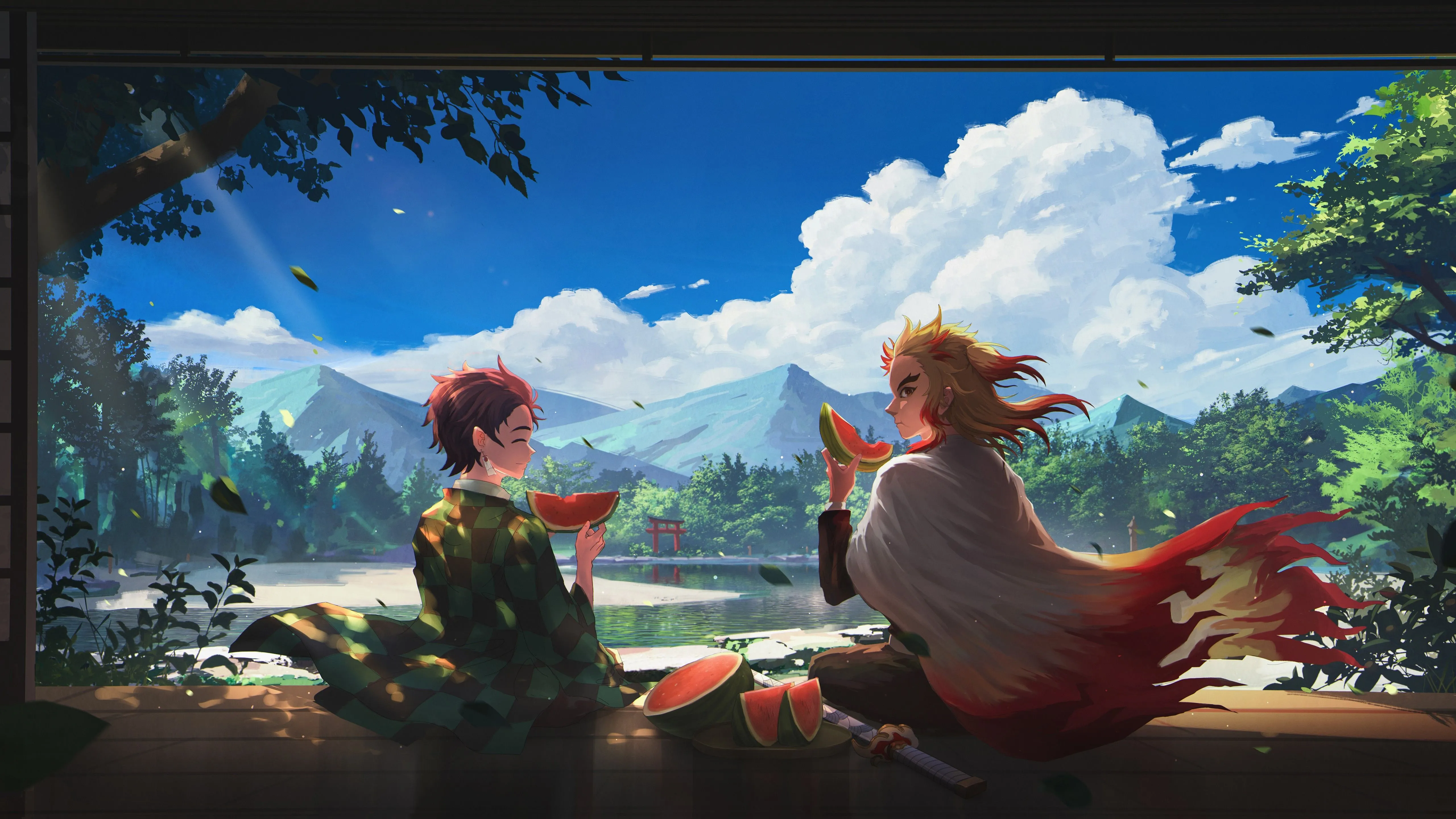 Kyojuro Rengoku Tanjiro Kamado 4K 5K HD Demon Slayer Kimetsu no Yaiba Wallpaper