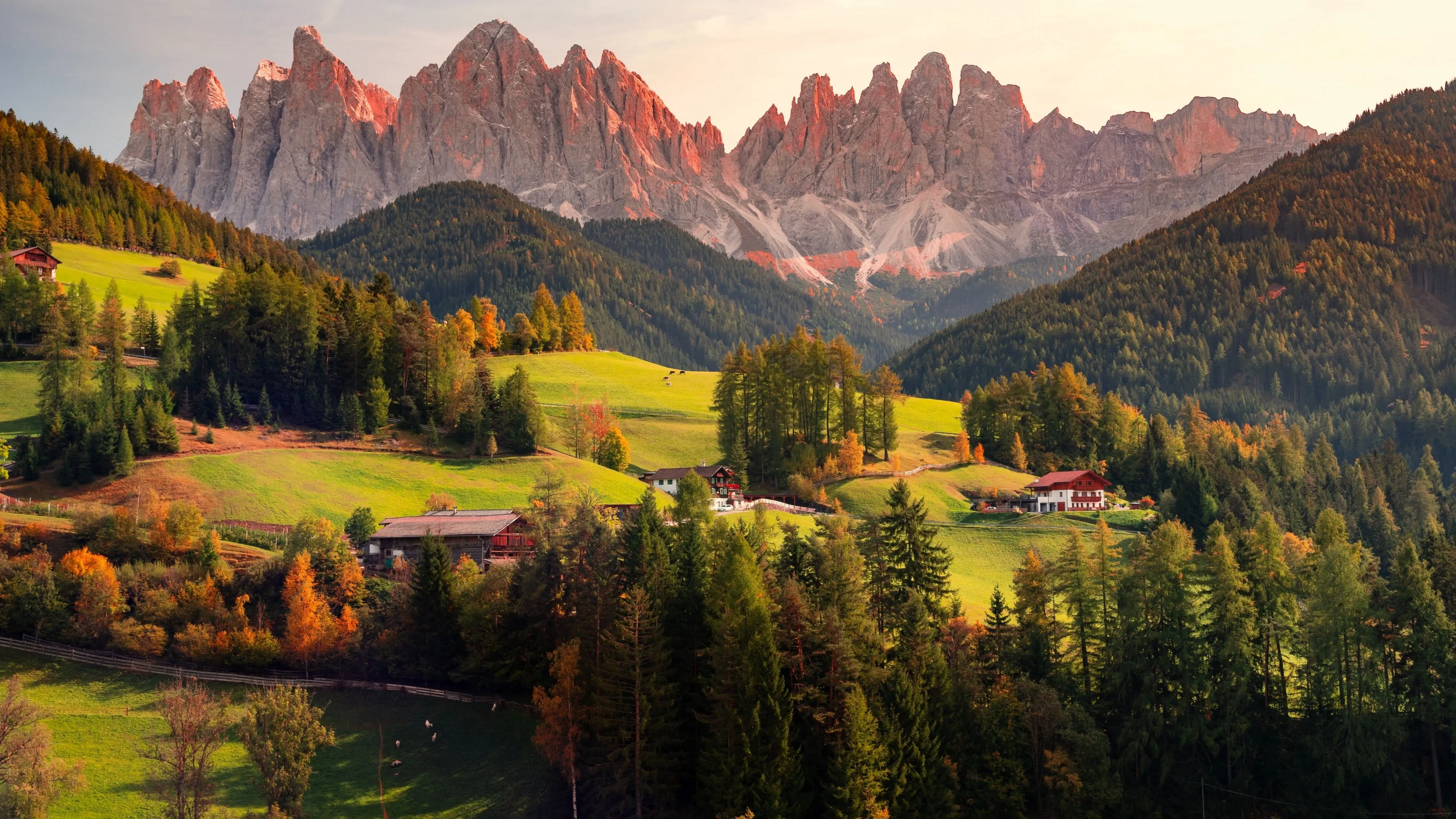 Valley of Funes Wallpaper 4K, Italy, Mountains, Village