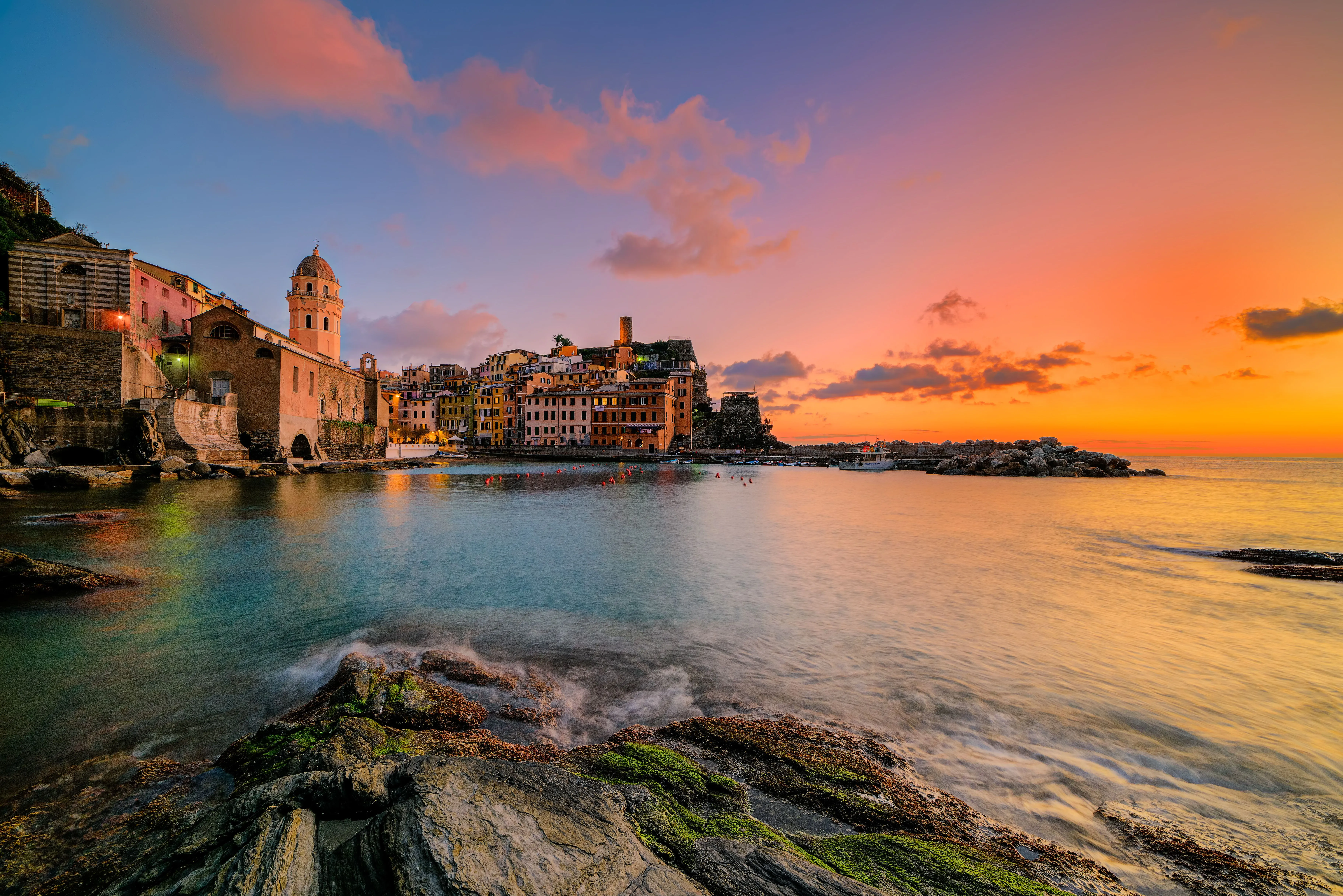 Wallpaper sea, landscape, sunset, coast, building, Italy, Italy, The Ligurian sea for mobile and desktop, section город, resolution 7290x4866