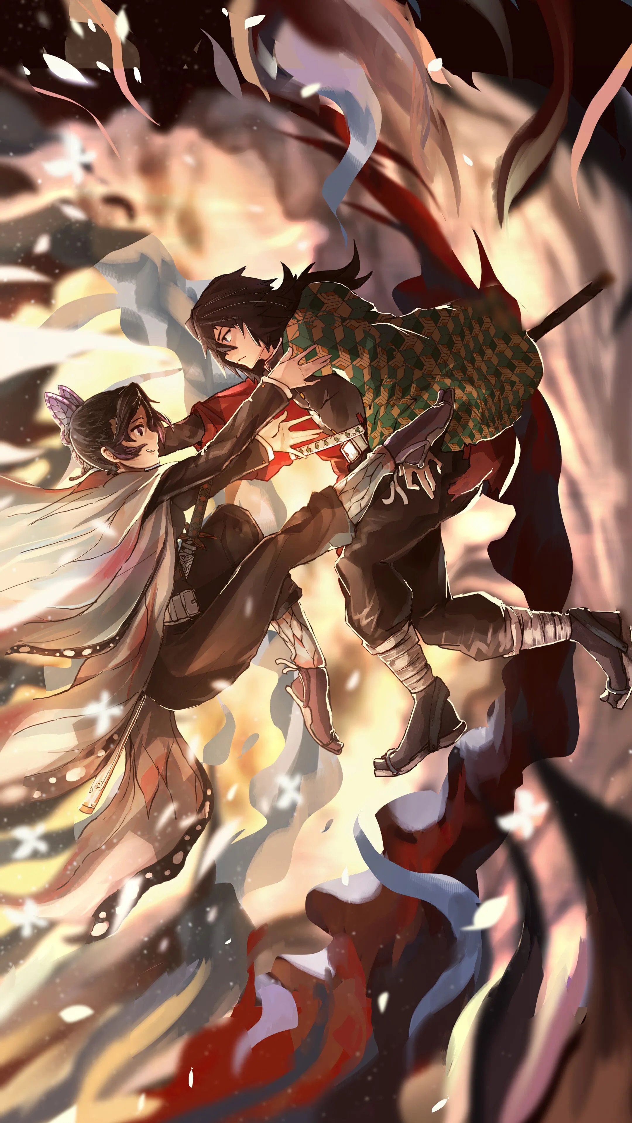 Shinobu Kocho, Giyu, Tomioka, Kimetsu No Yaiba, 4K HD Phone Wallpaper