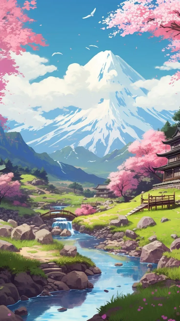 HD Phone Wallpaper Digital Download 9:16 Japan Japanese Anime Style Sakura Art Modern Vintage Screensaver iPhone Android File