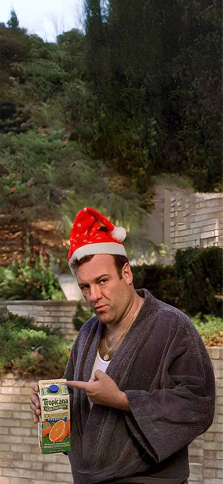 Tony Soprano Santa Hat Orange Juice Wallpaper