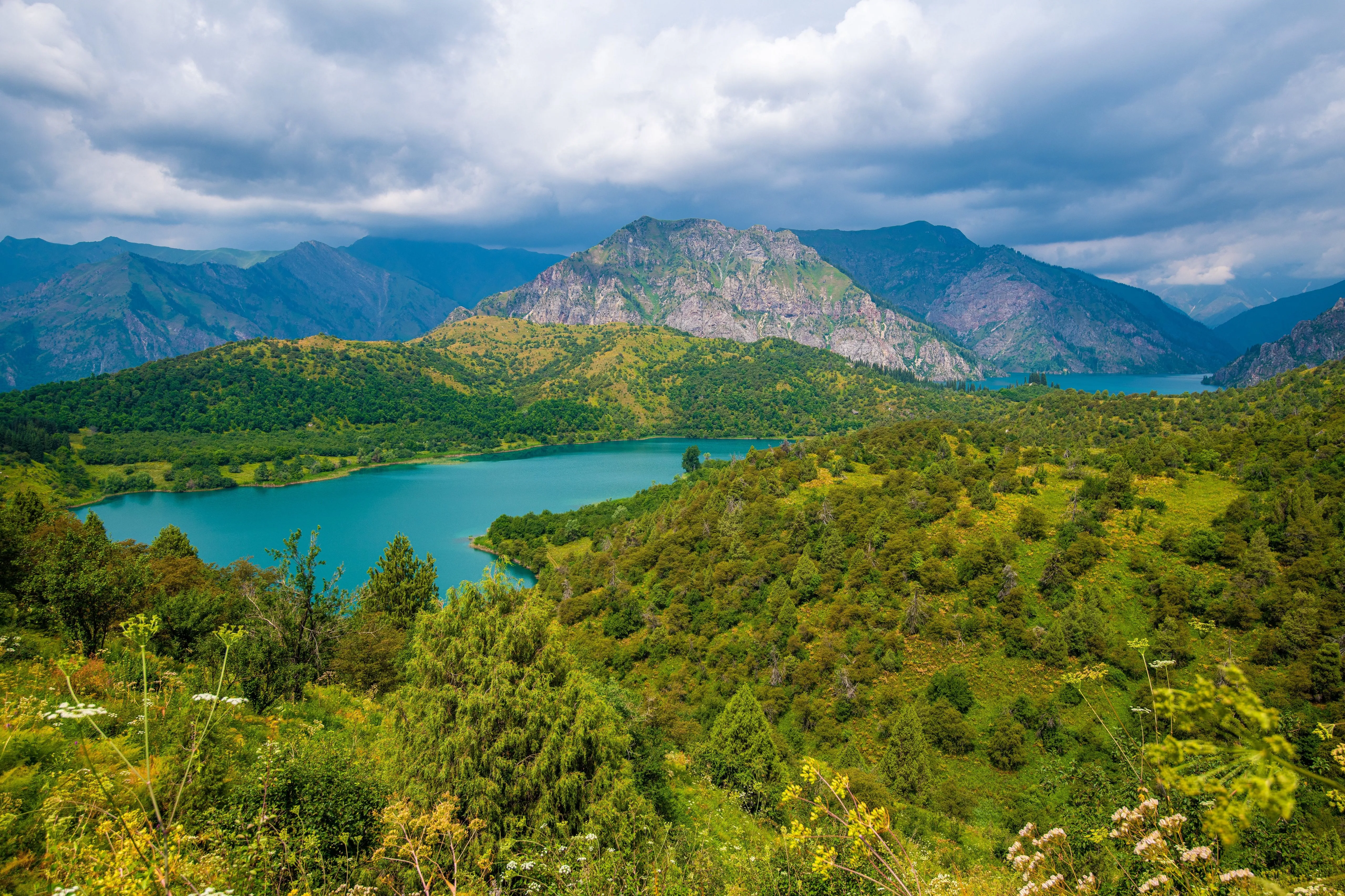 4K, 5K, Sary Chelek Lake, Kyrgyzstan, Mountains, Lake, Scenery, Clouds, HD Wallpaper