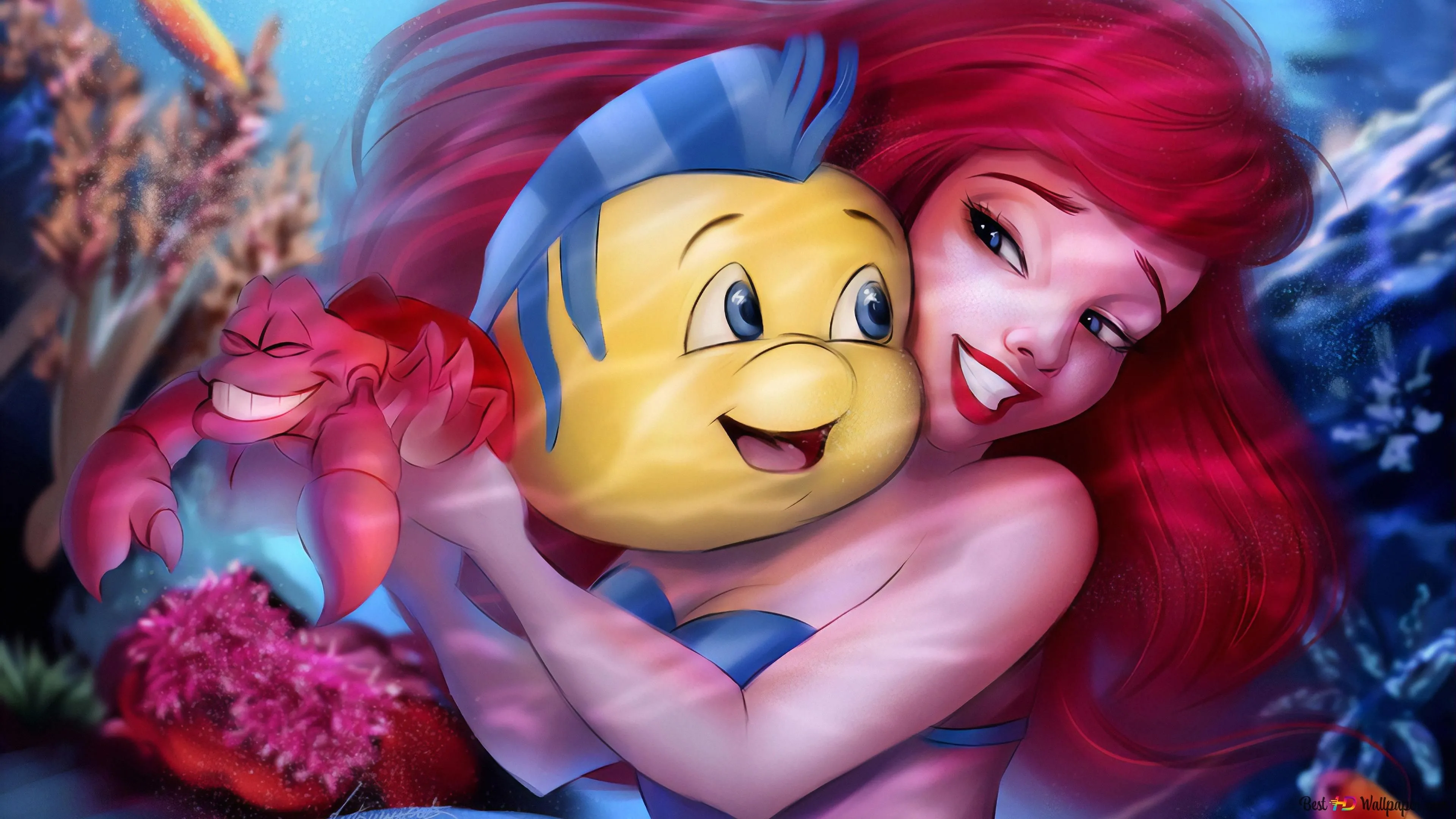 Ariel with Flounder Little Mermaid [Disney Movie] 4K wallpaper download