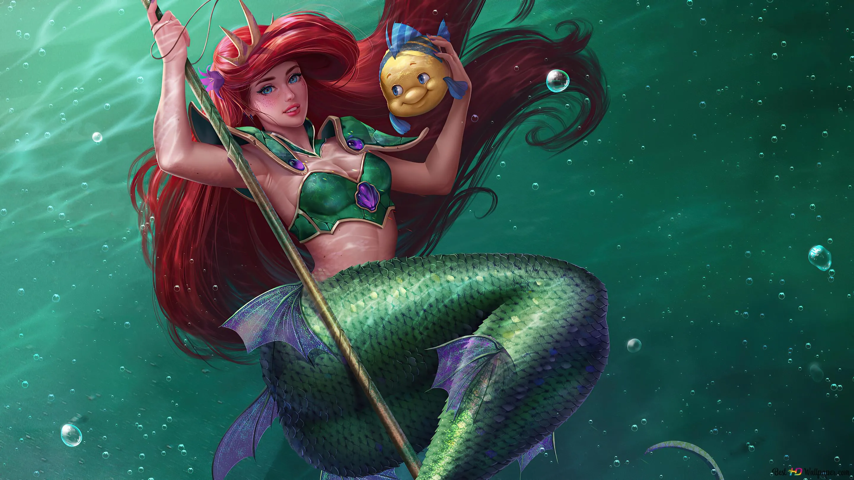 Ariel with Flounder Little Mermaid (Disney Movie) 4K wallpaper download