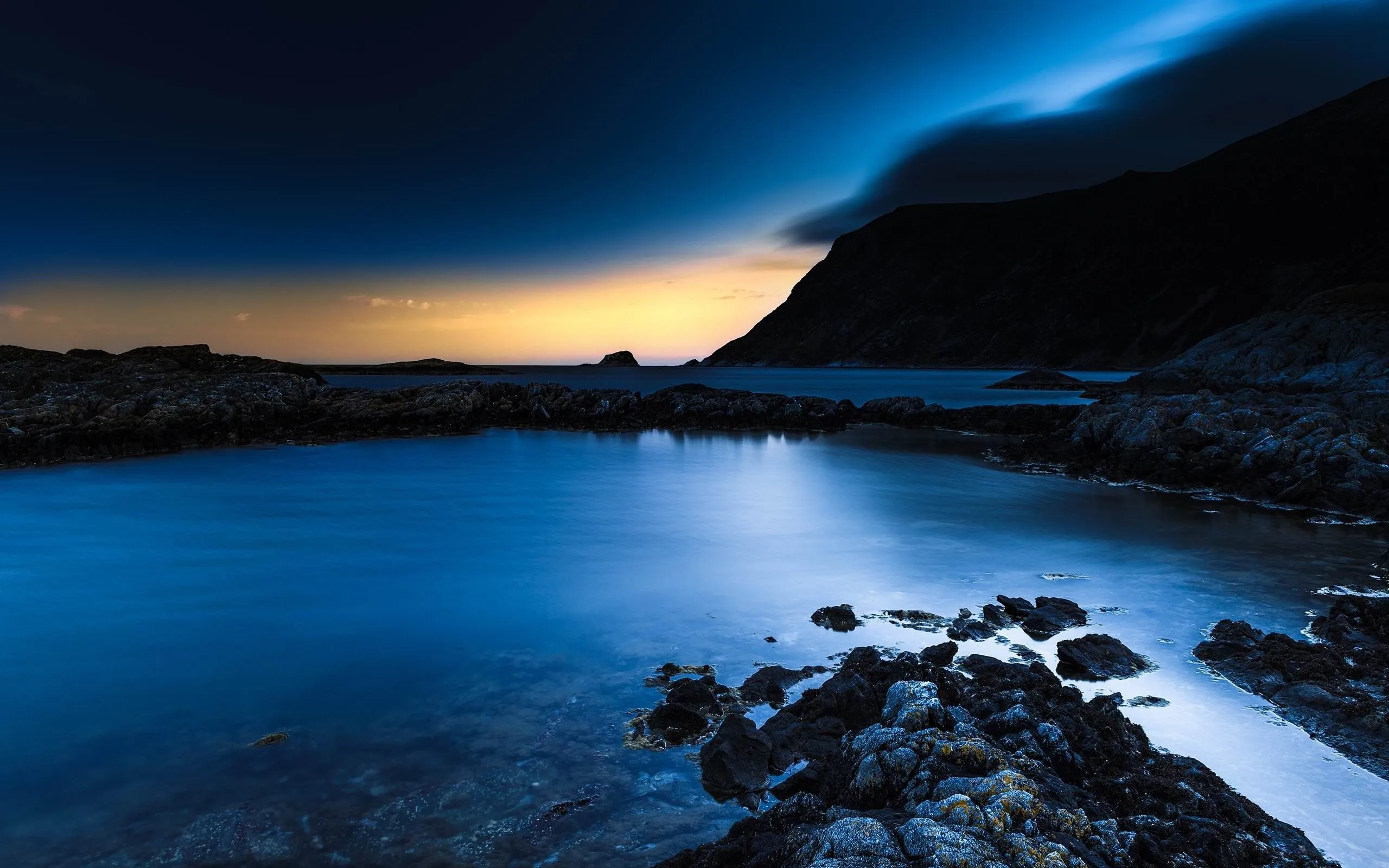 Sea Rocks Sky Night Nature HD Wallpaper