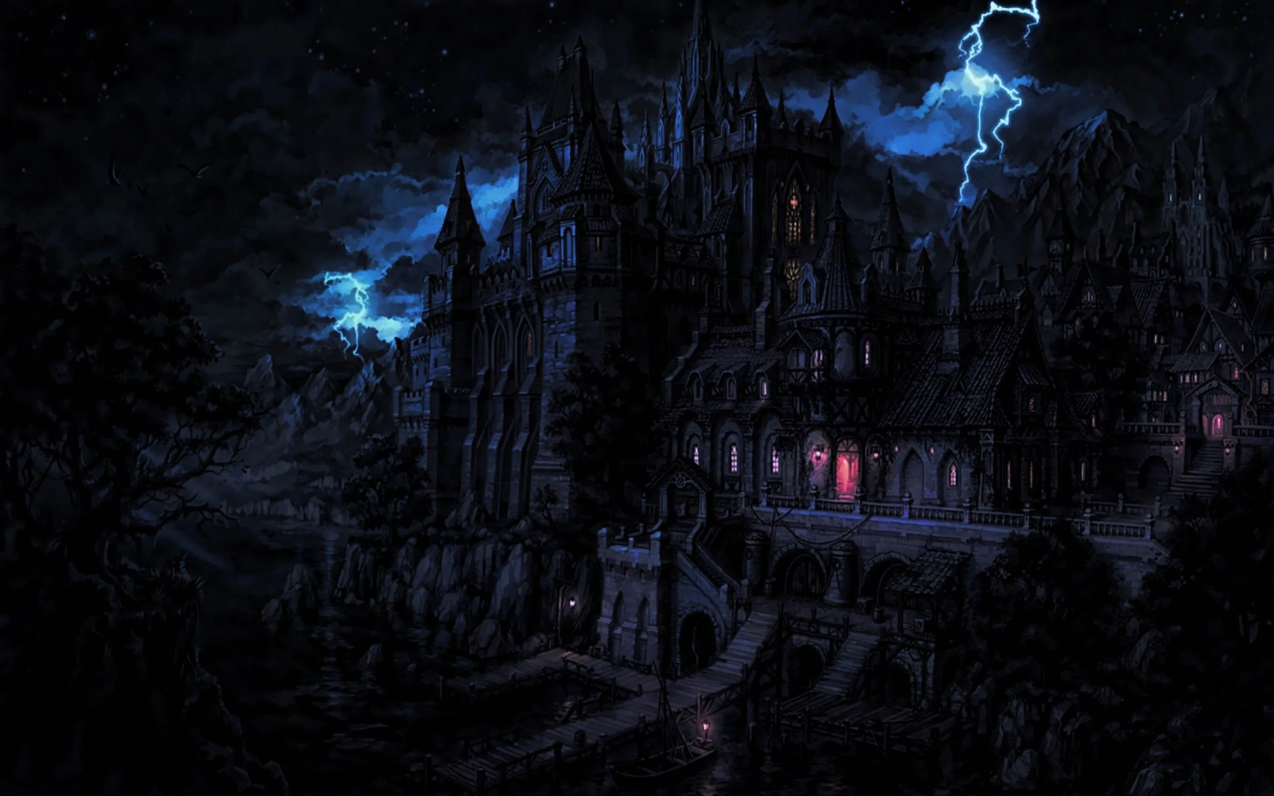 Castles, Gothic Fantasy, Night, Lightning, HD Wallpaper