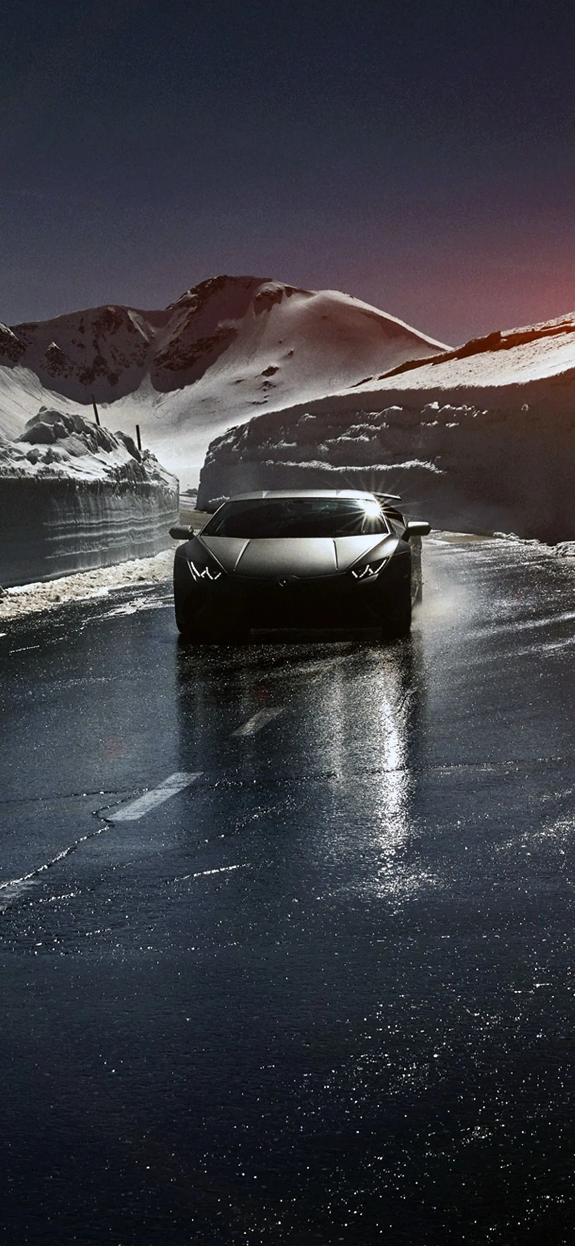 iPhone X wallpaper. car lamborghini car dark road drive art winter