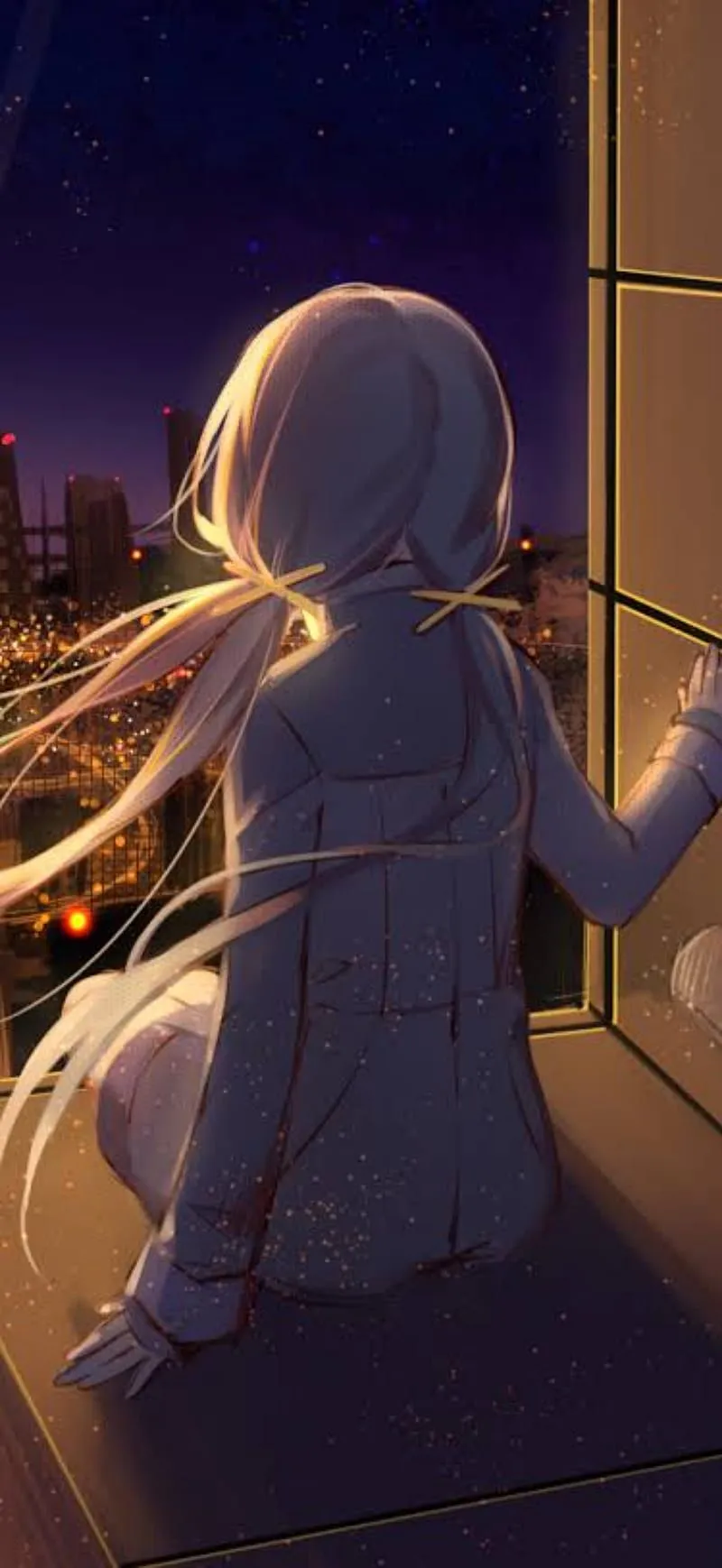 Anime girl, alone, dark, night, star, town, universe, HD phone wallpaper