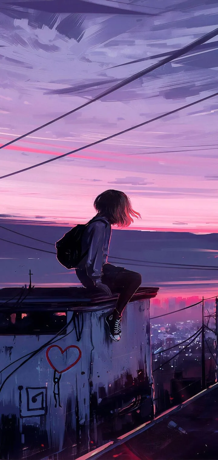 Phone wallpaper: Girl, Anime, City, Sunset 1376584