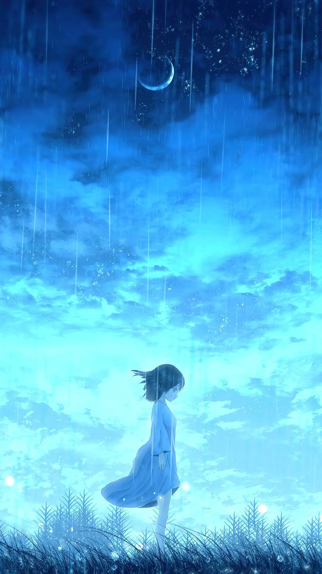 Alone, Anime, Anime Girls, Raining, Night, Scenery HD Phone Wallpaper