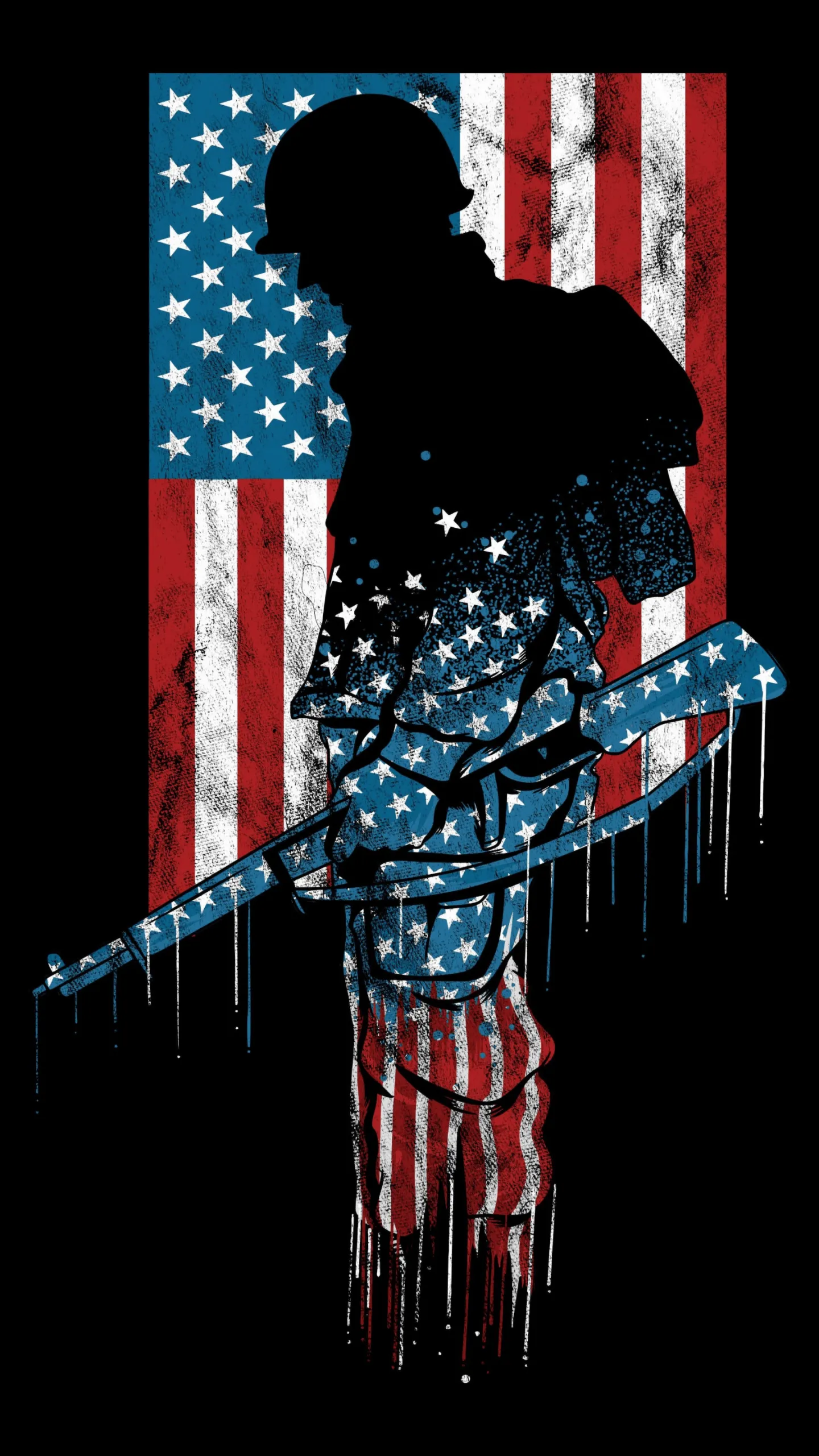 American flag Wallpaper 4K, Soldier, Patriotic, Silhouette