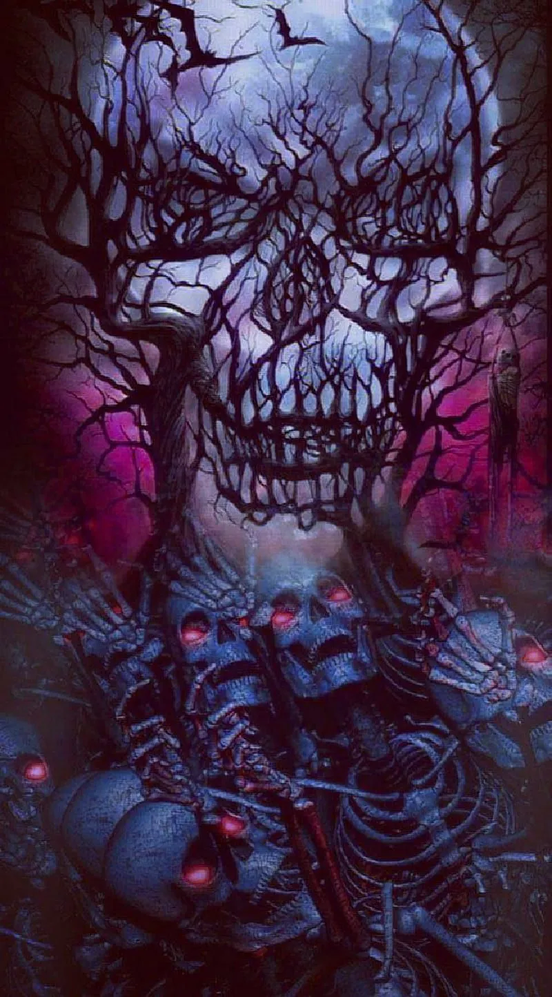Skulls, dark, drawings, fantasy, galaxy, halloween, holiday, patterns, scary, HD phone wallpaper