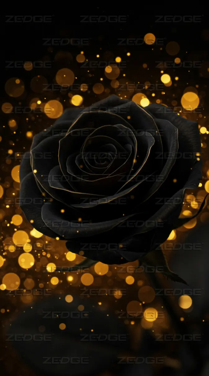 Black Rose with Golden Bokeh Lights
