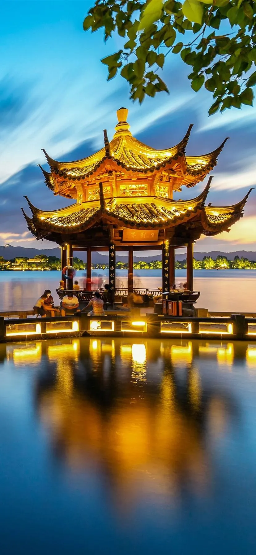 Hangzhou, Xiying Pavilion, Lake, Park, Night, Lights, China 1080x1920 IPhone 8 7 6 6S Plus Wallpaper, Background, Picture, Image