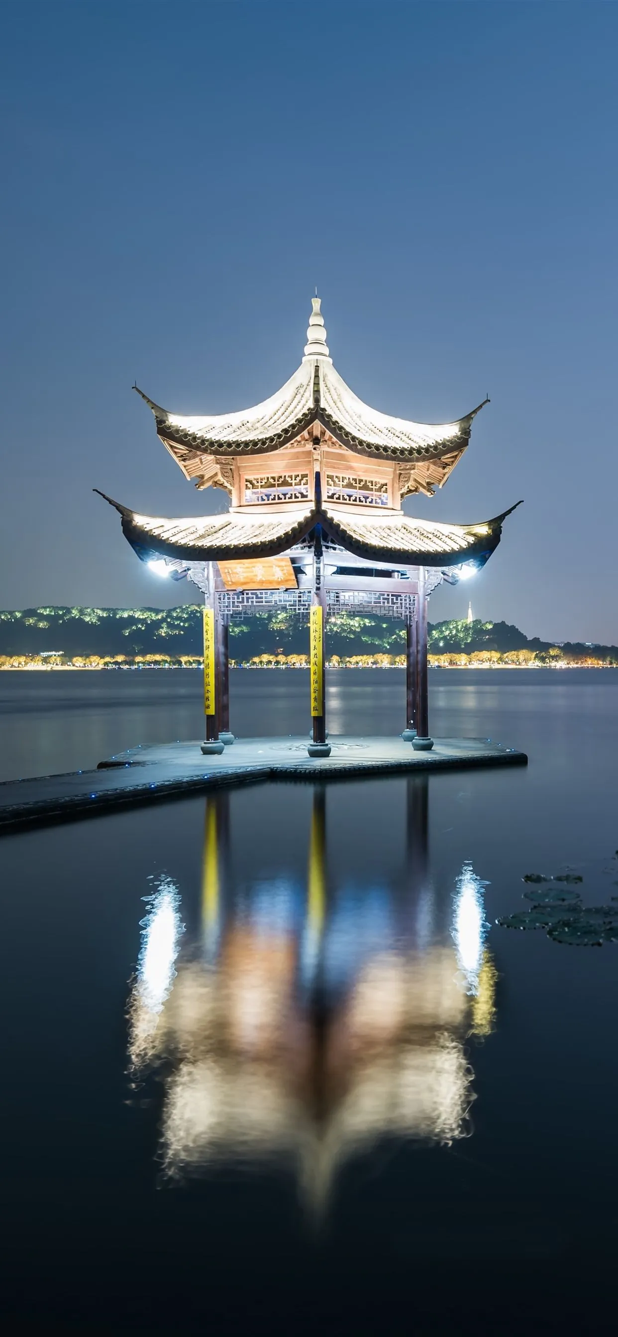 Jixian Pavilion, West Lake, Hangzhou, Night, Lighting, China 1206x2622 IPhone 16 17 Pro Wallpaper, Background, Picture, Image