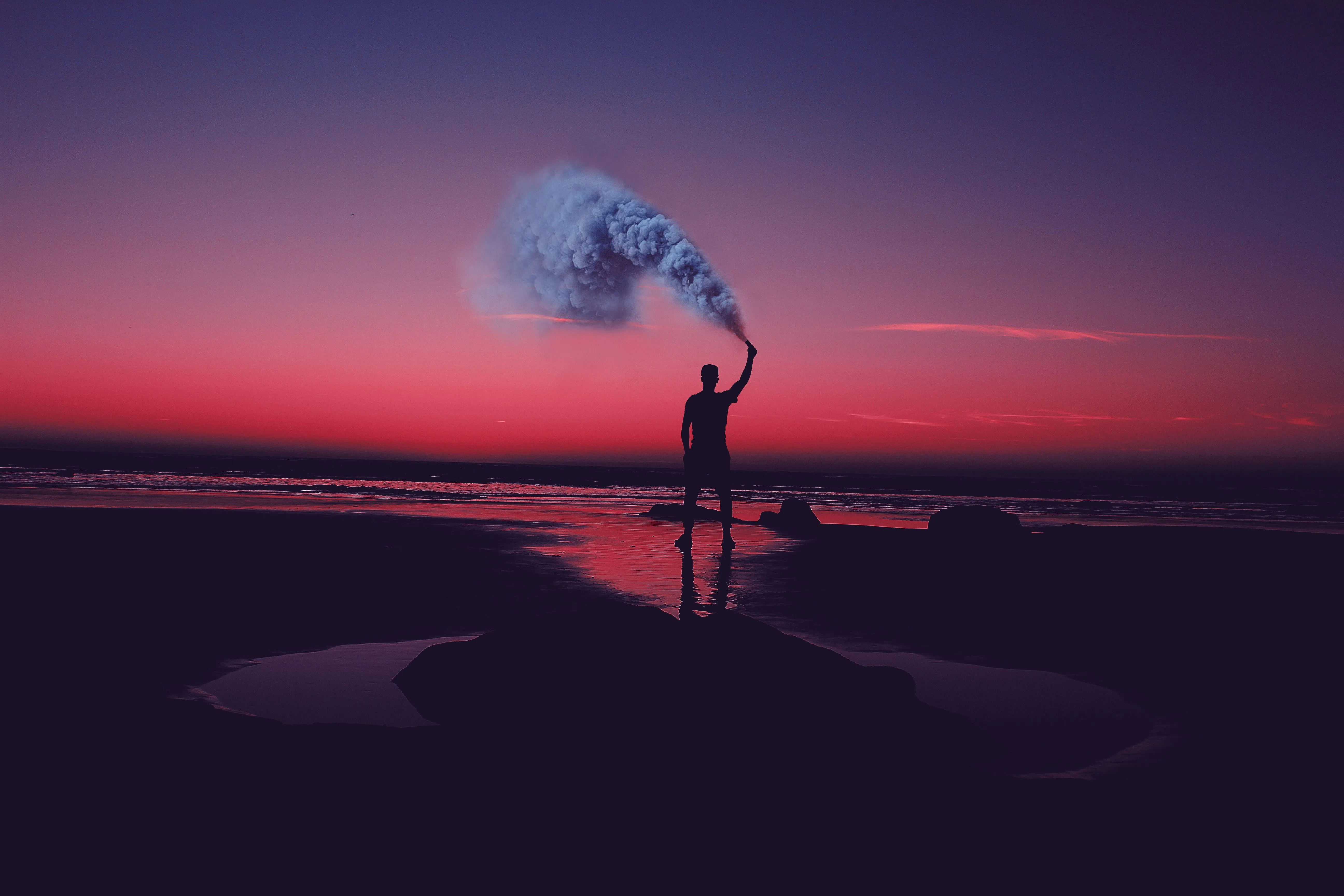 Smoke Bomb Person Dark Beach 5k 4K , HD 4k Wallpaper, Image, Background, Photos and Picture