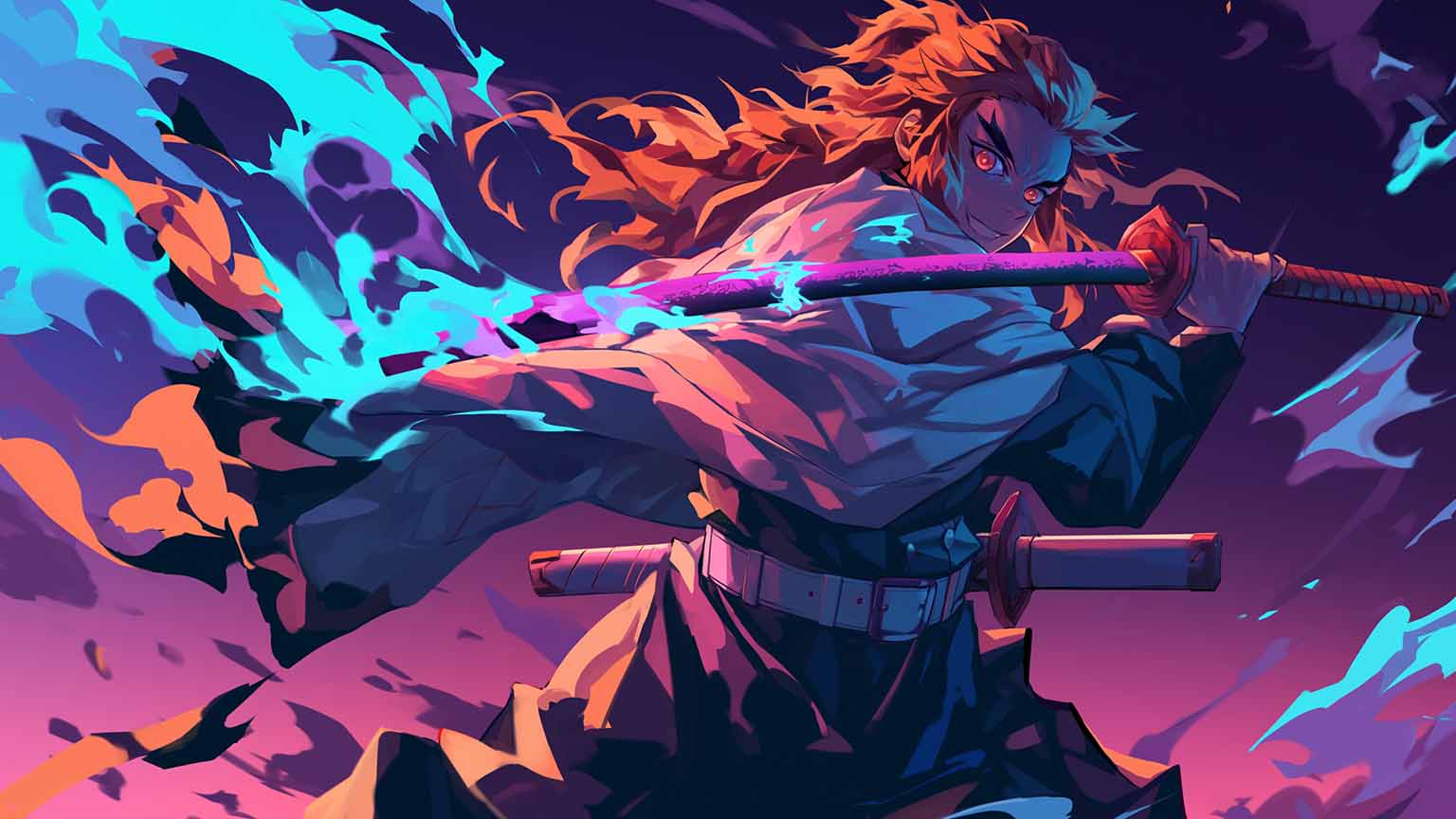 Rengoku Fire Breathing Desktop Wallpaper