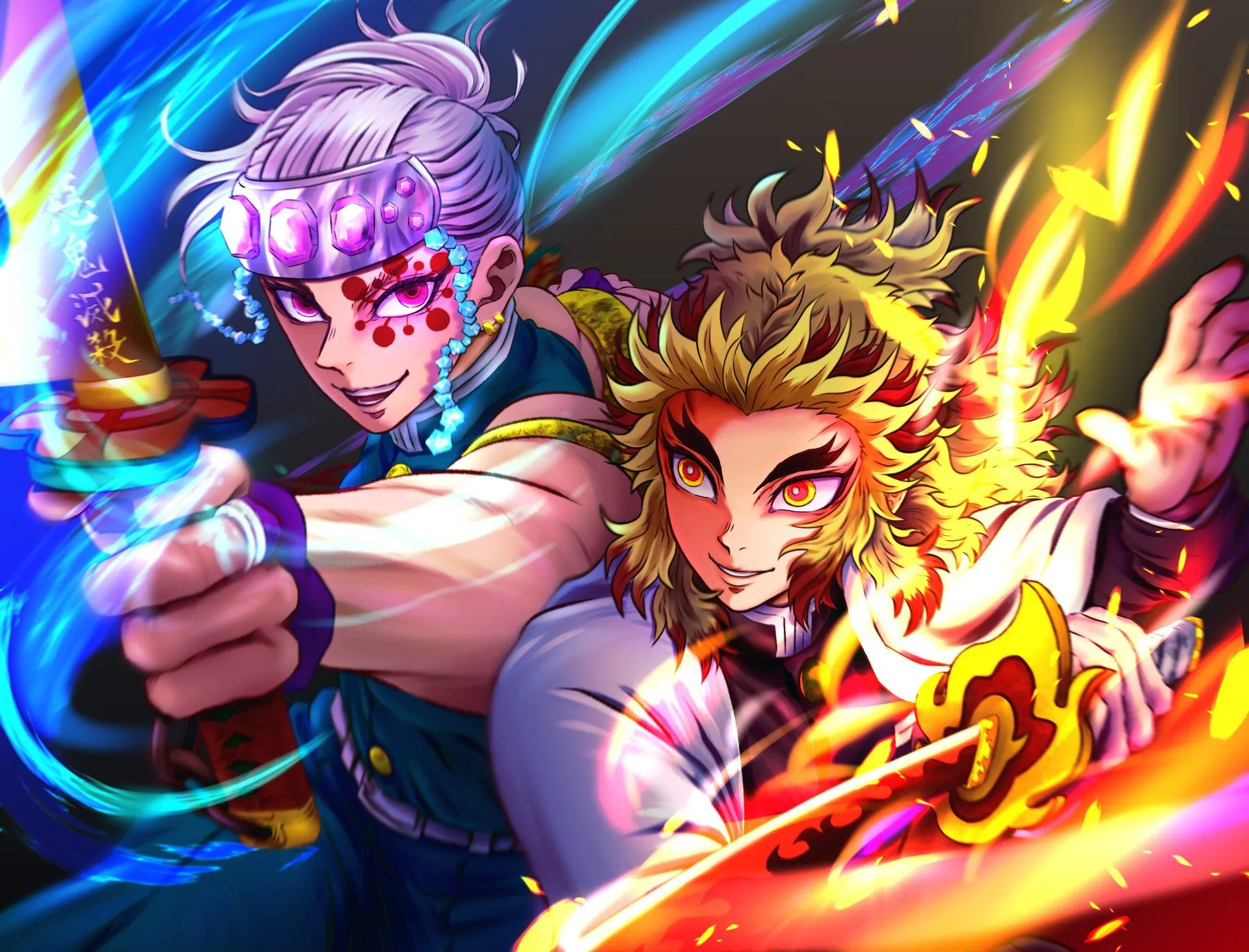 Demon Slayer Duo: Kyojuro Rengoku & Tengen Uzui 4K Ultra HD Anime Wallpaper