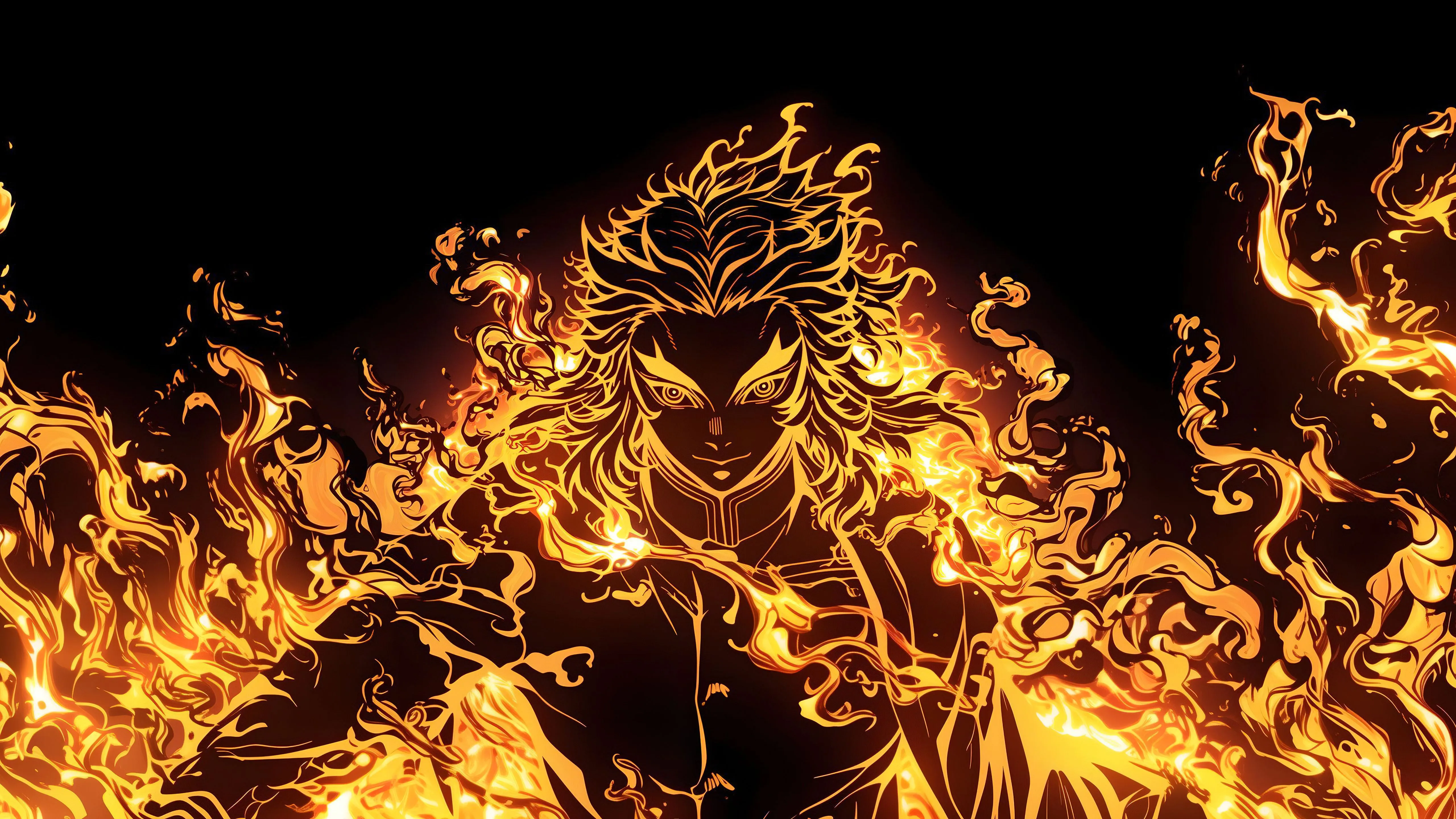 Kyojuro Rengoku Wallpaper 4K, Fire effect