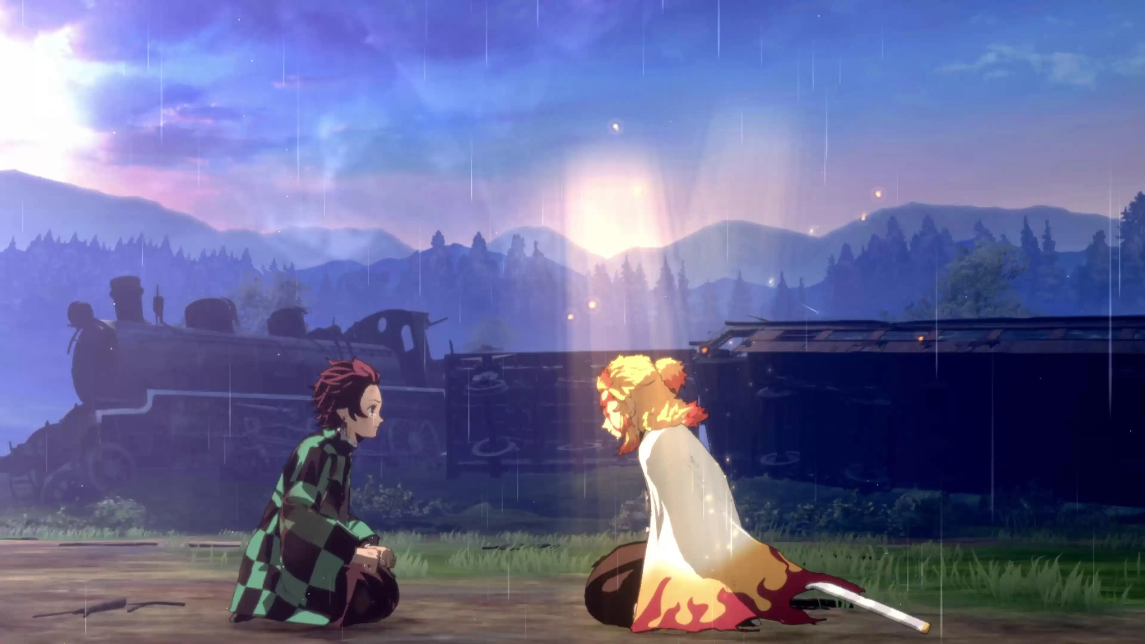 Kyojuro Rengoku and Tanjiro Kamado Sitting Live Wallpaper