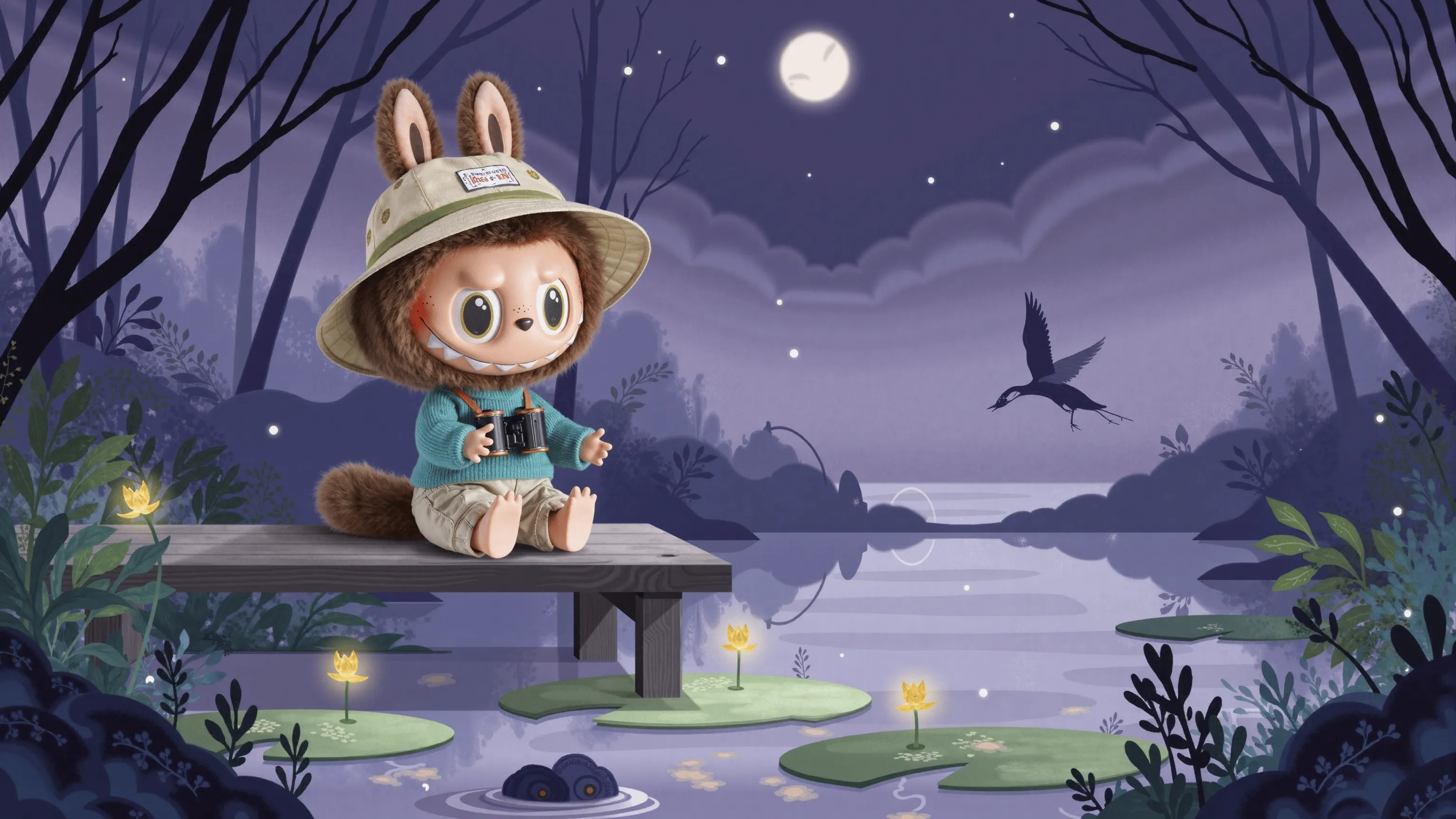 Labubu's Enchanted Night: HD Toy Adventure Wallpaper