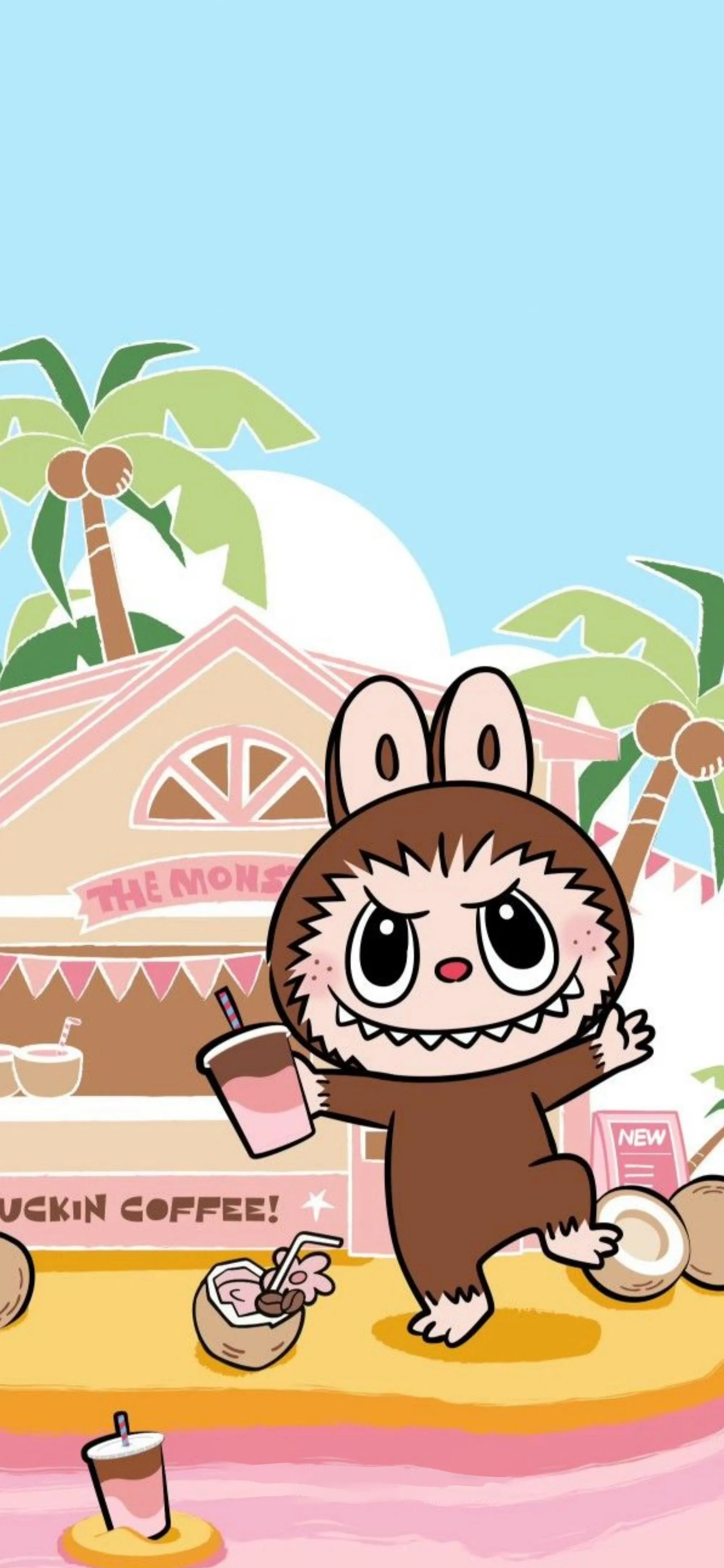 Labubu Coffee Shop Tropical Wallpaper Phone Wallpaper