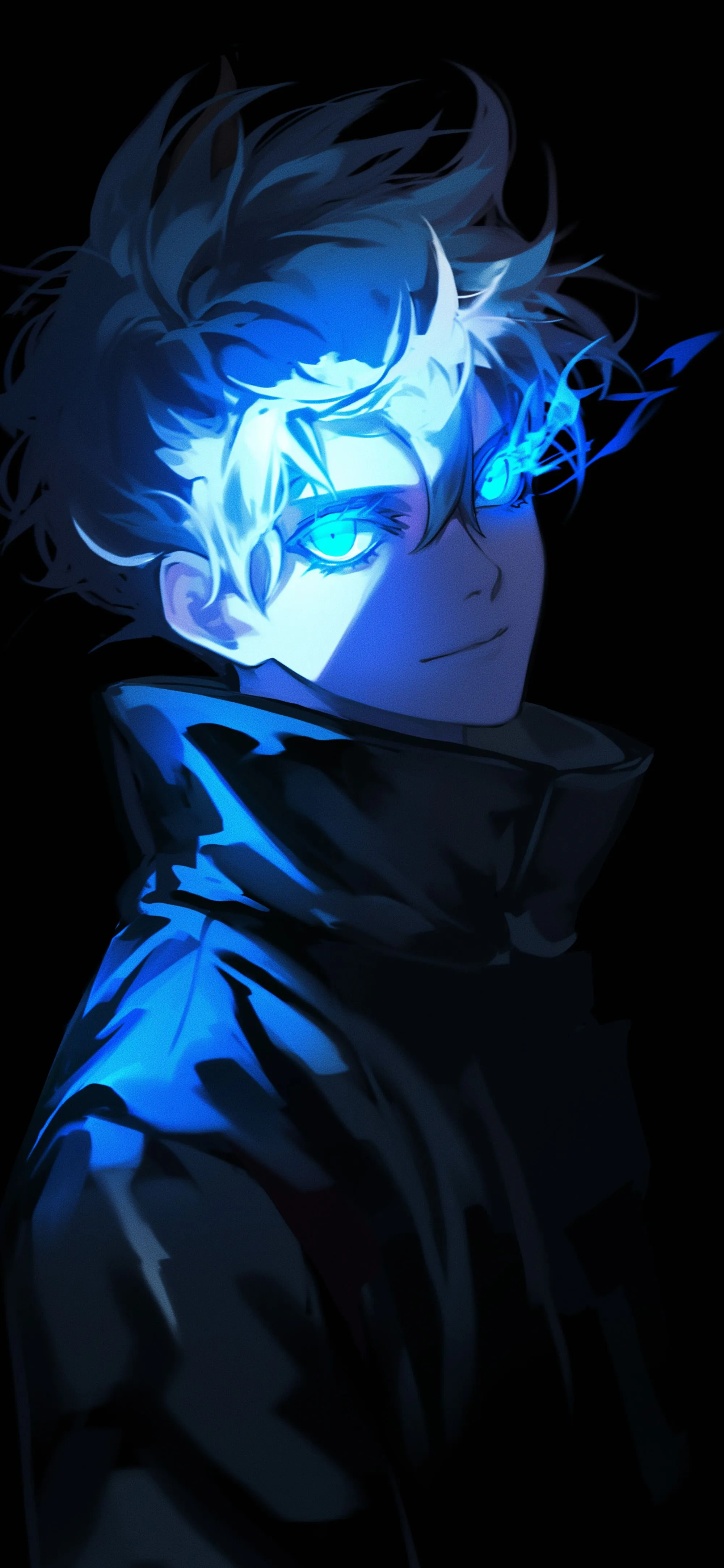 Satoru Gojo Glowing Blue Eyes Intense Wallpaper