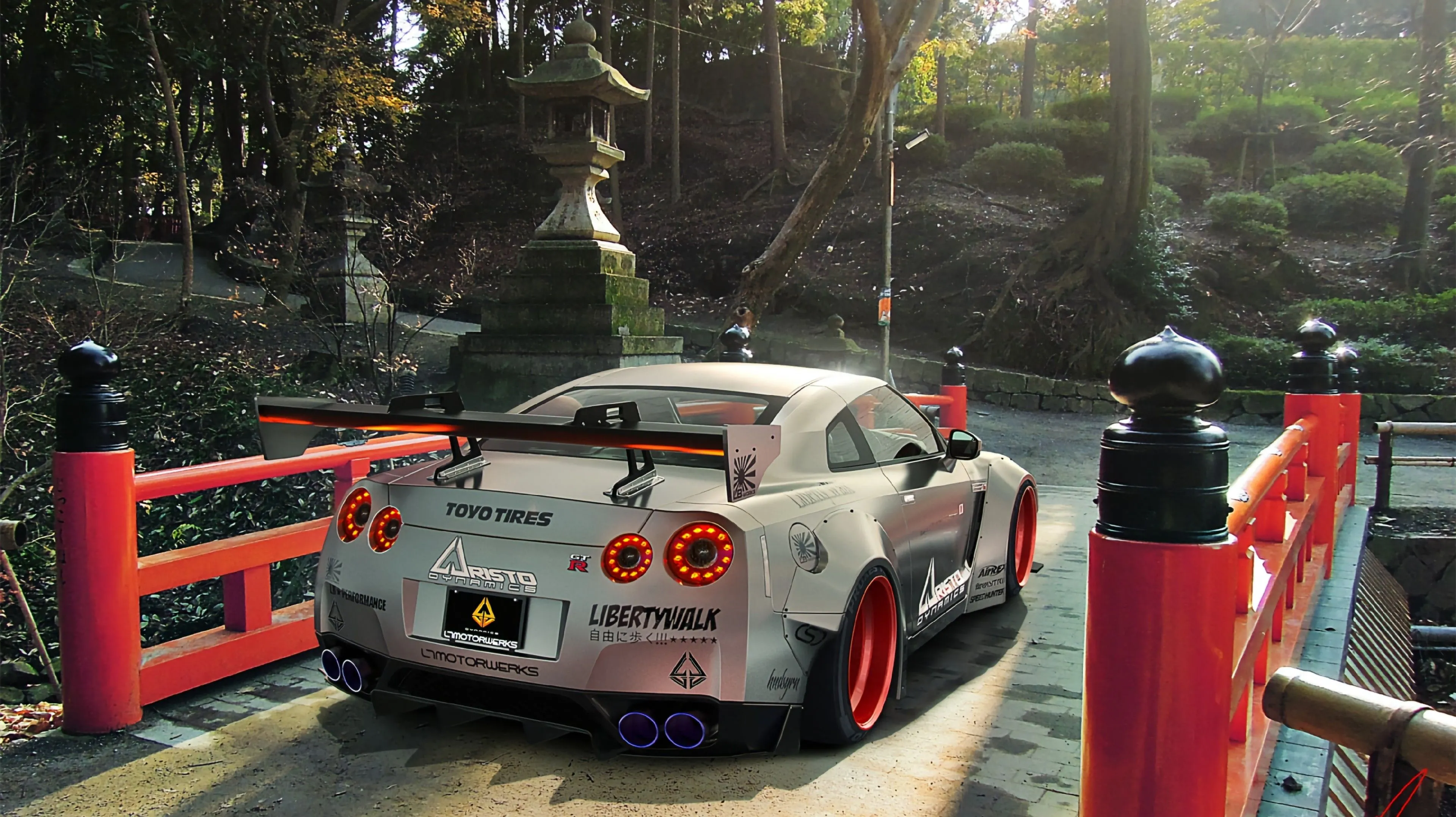 Nissan GT R Amidst Traditional Japanese Scenery
