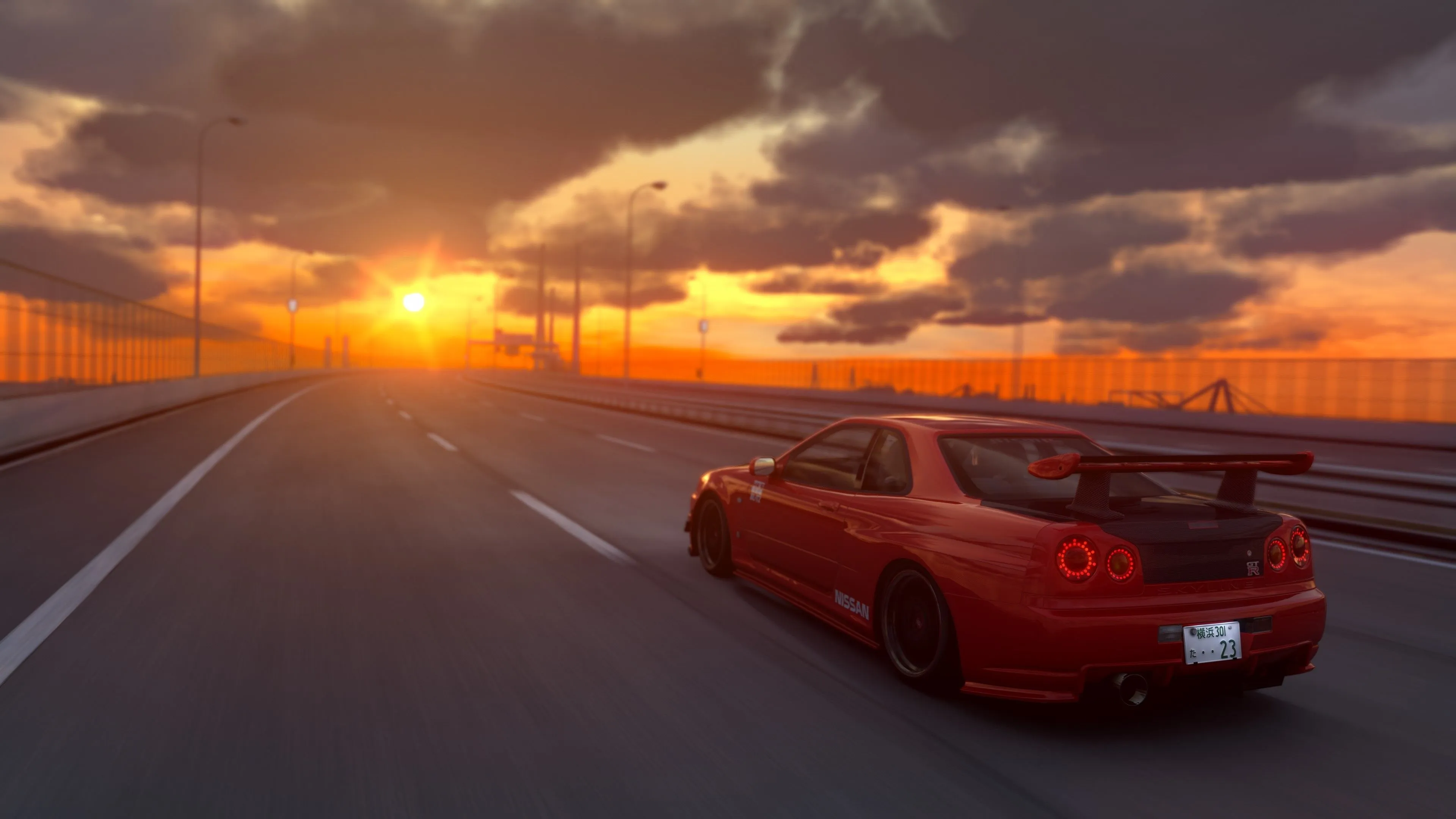 4K, Sunlight, Car, Japan, Nissan Skyline Gt R R34, Jdm, Road, Red Cars, Sunset, HD Wallpaper