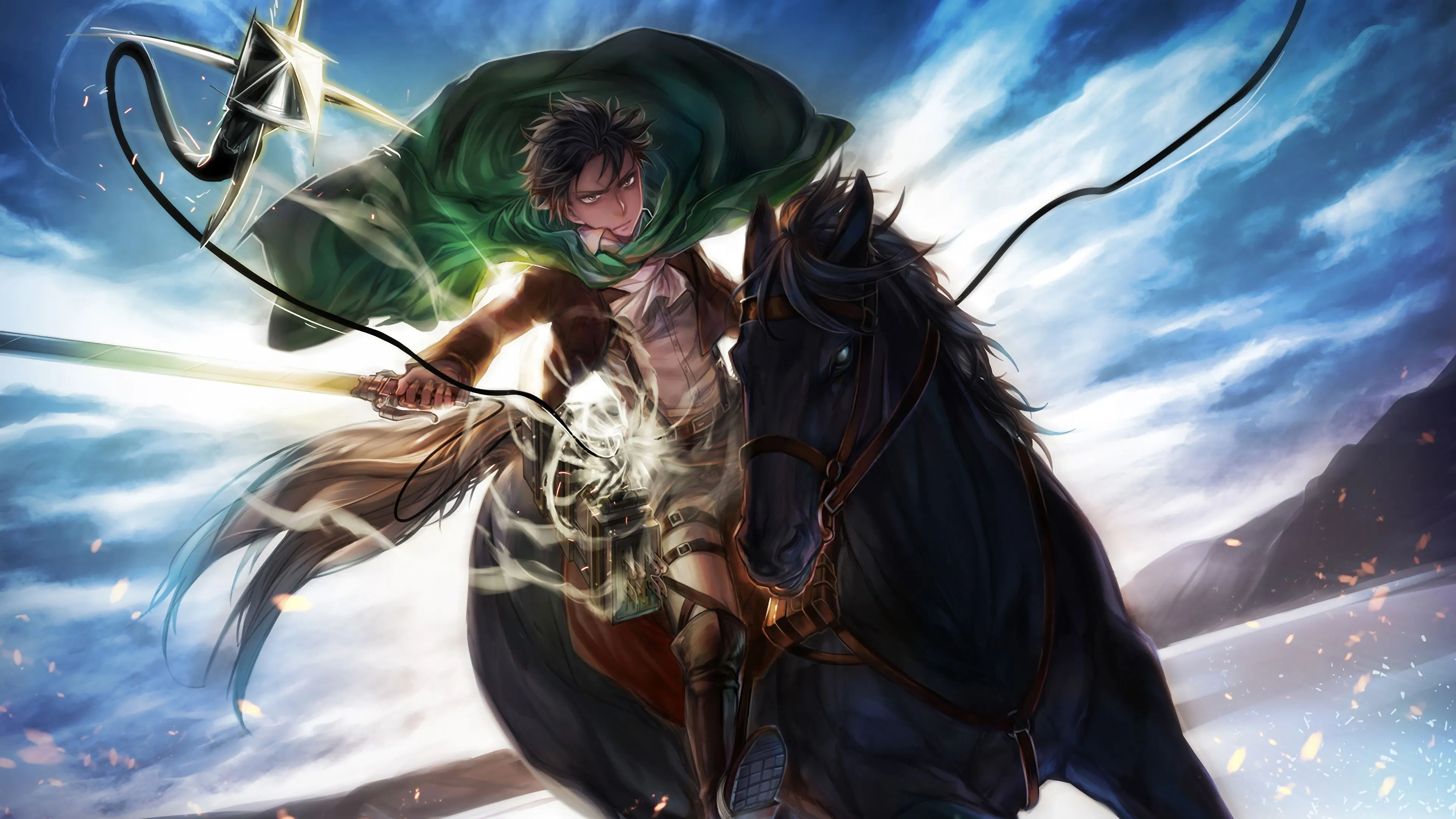 Desktop wallpaper: Horse, Anime, Attack On Titan, Black Hair, Levi Ackerman 4K free download for PC. 438604