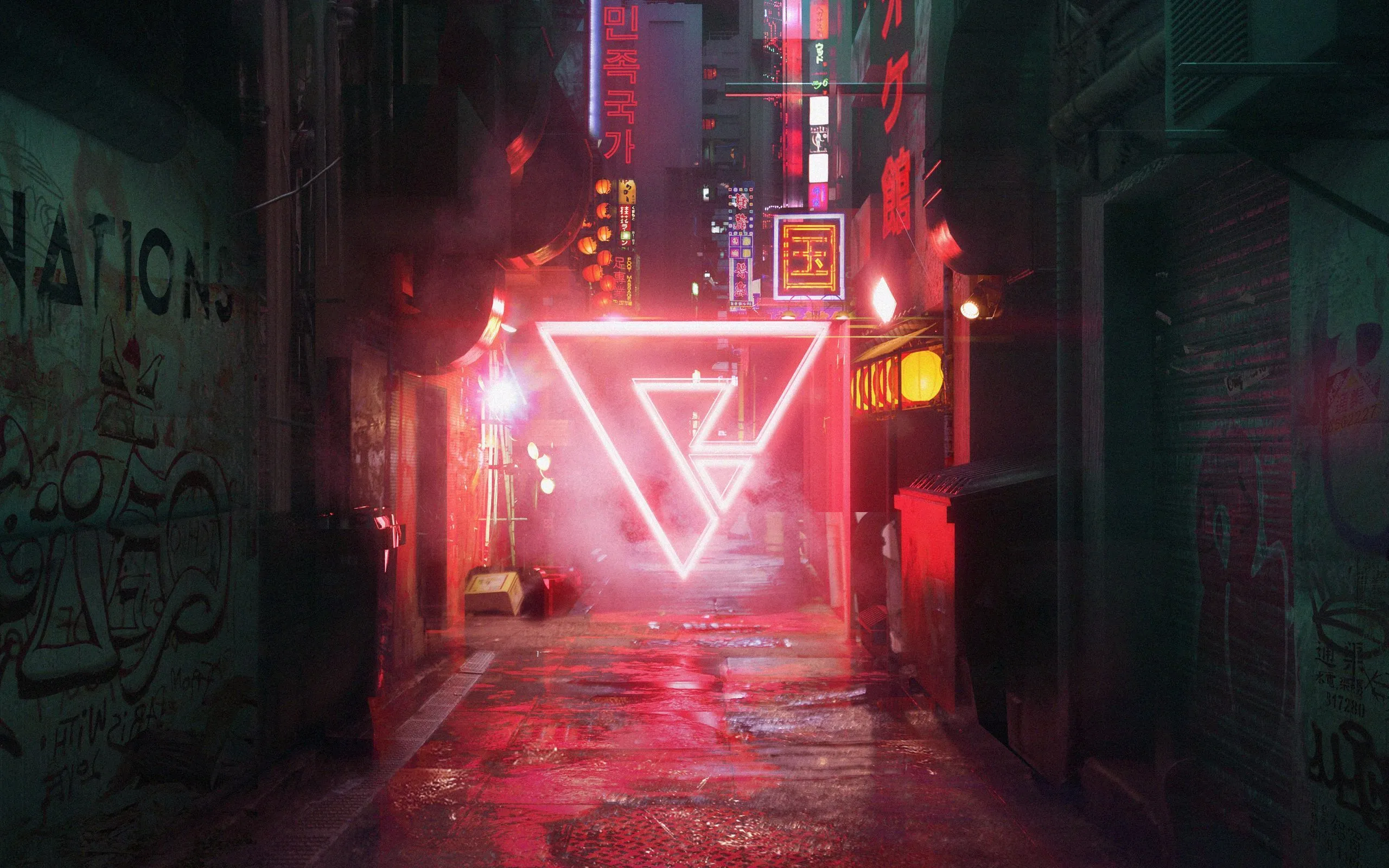 Download wallpaper 2560x1600 street, triangle, cyberpunk, neon widescreen 16:10 HD background