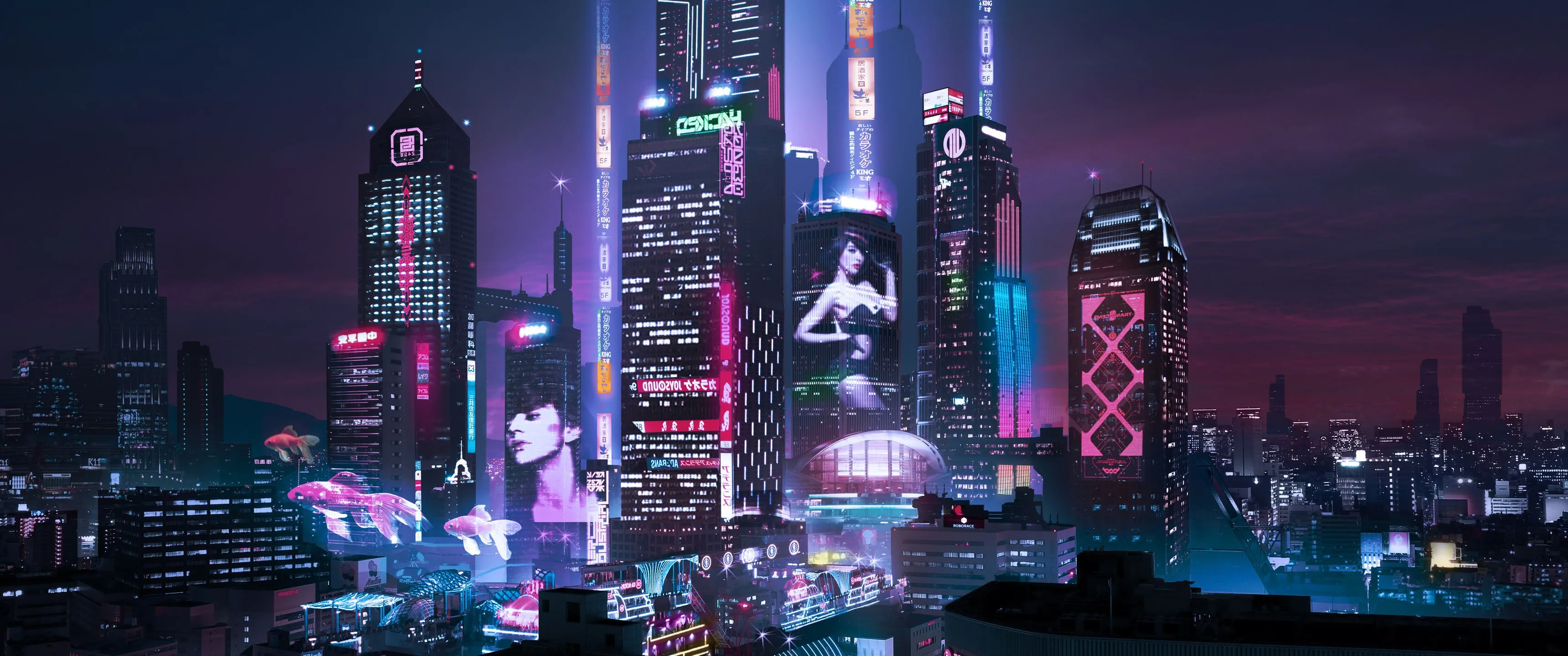 Futuristic Neon Skyline Cyberpunk City UltraWide Quad HD 1440P , HD 4k Wallpaper, Image, Background, Photos and Picture