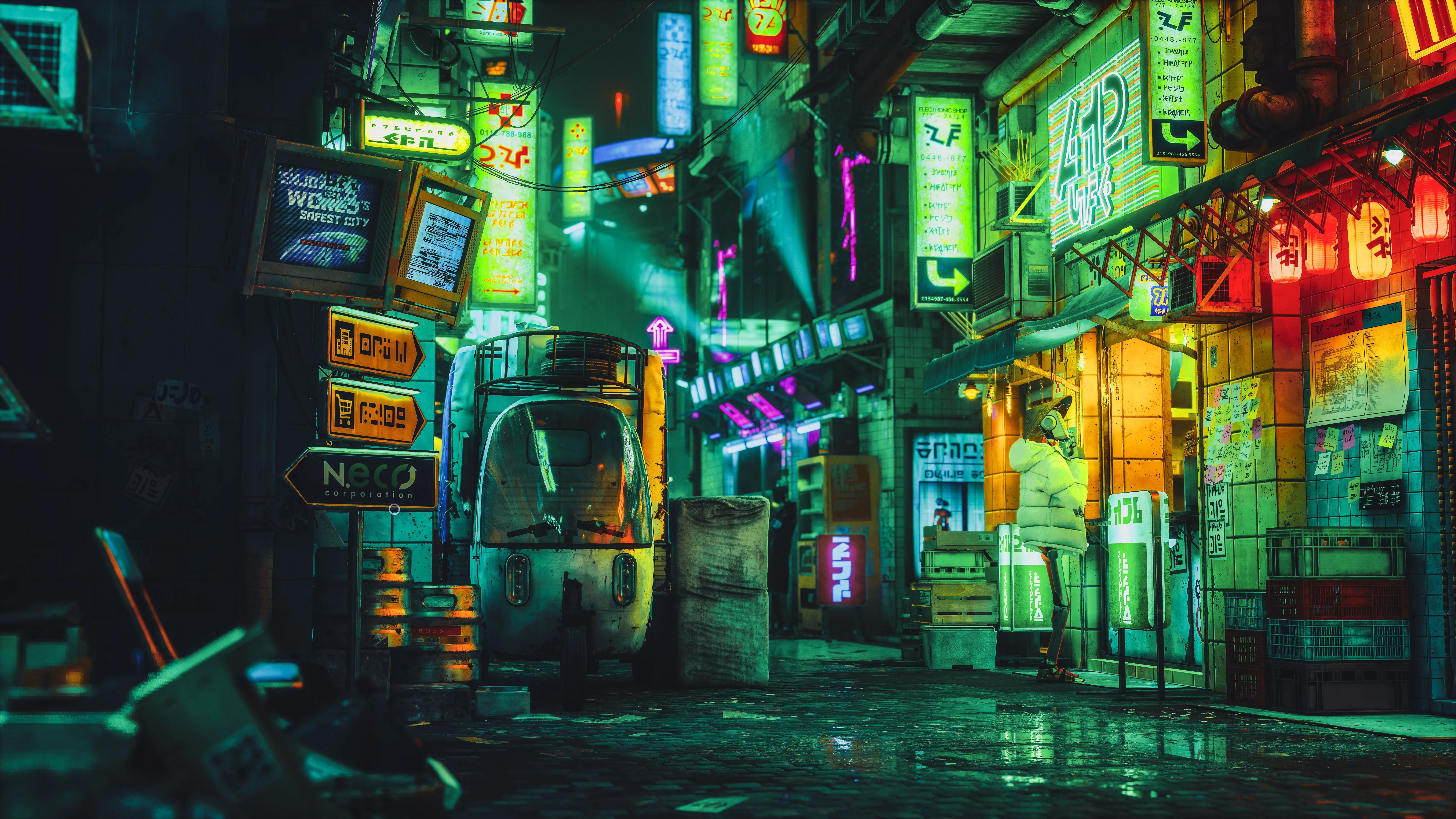 Stray 4K Neon City Street, HD Wallpaper