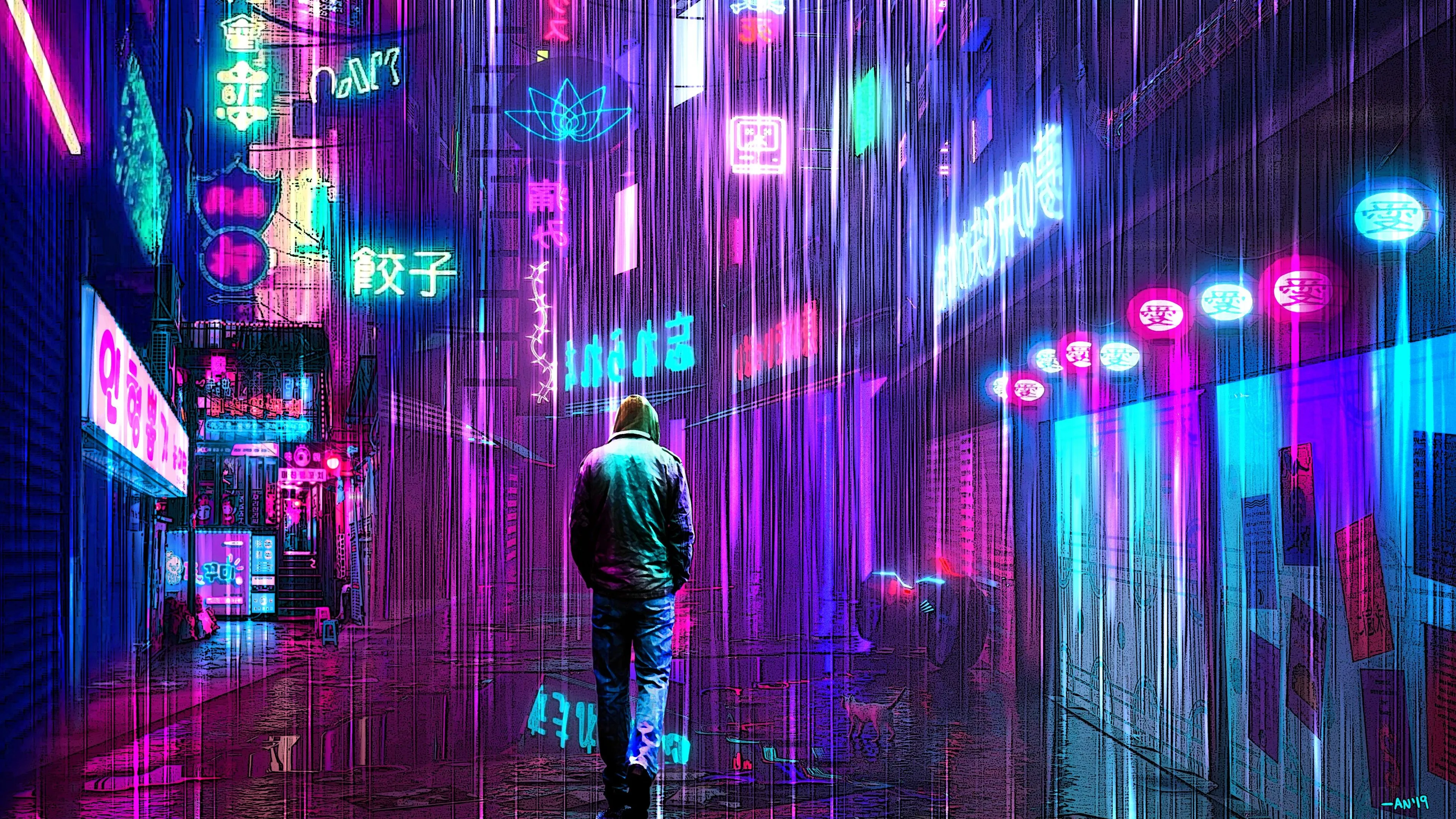 Neon Rainy Lights Cyberpunk 4k, HD Wallpaper