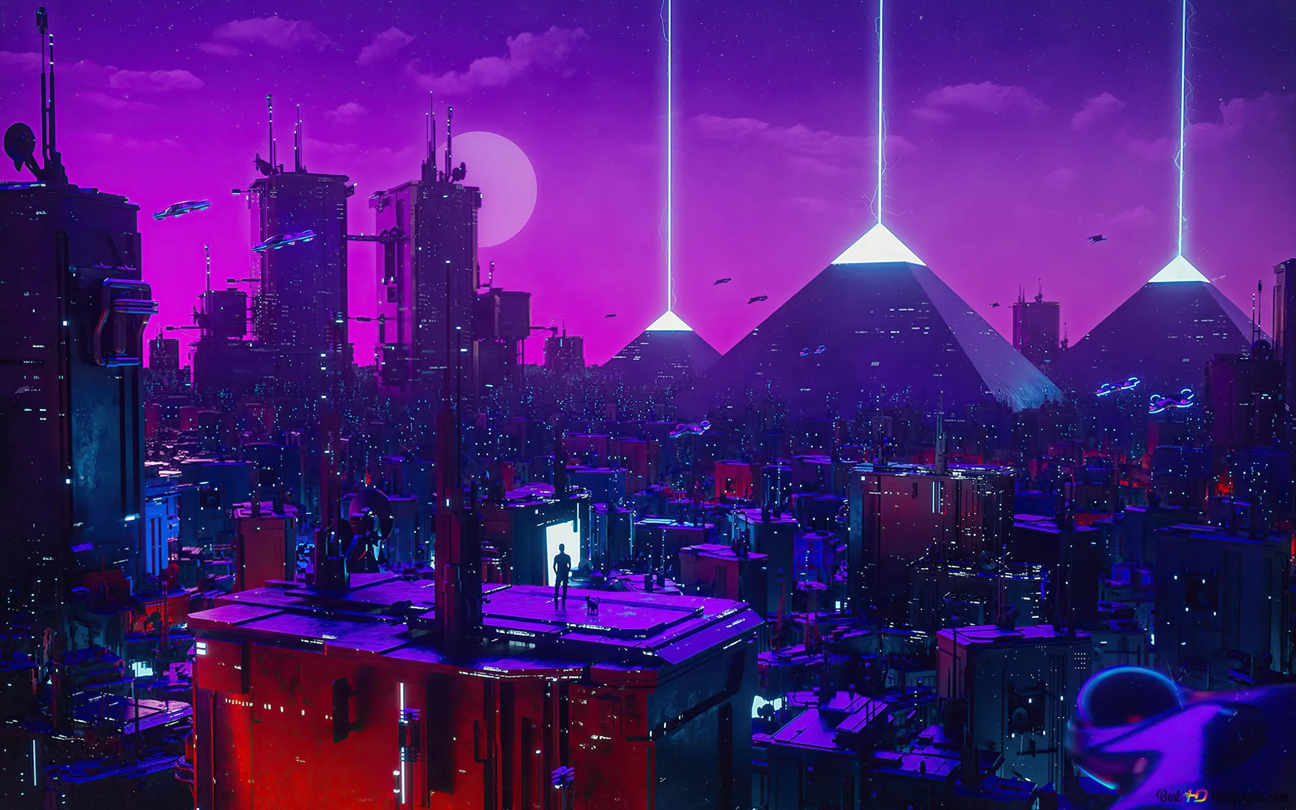 Neon lights cyber city 4K wallpaper download