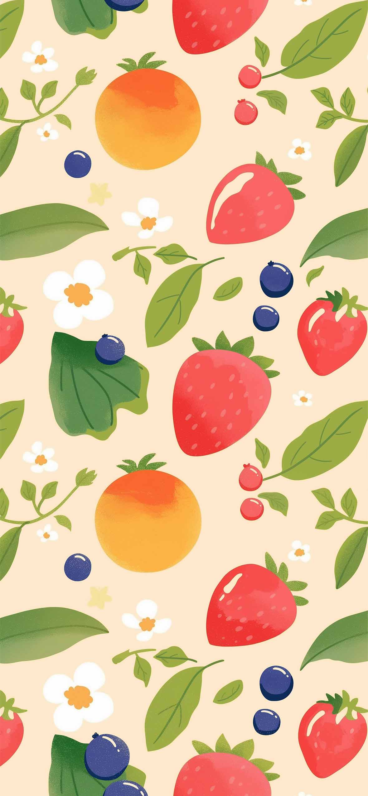 Kawaii Fruit Pattern Cute Aesthetic Wallpaper
