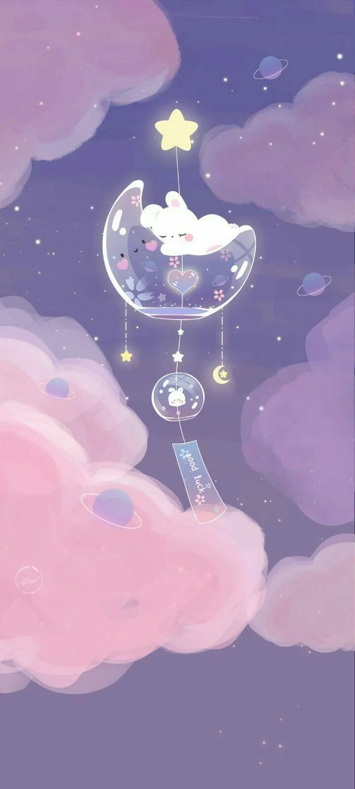 Night sky phone wallpaper / cute kawaii moon wallpaper