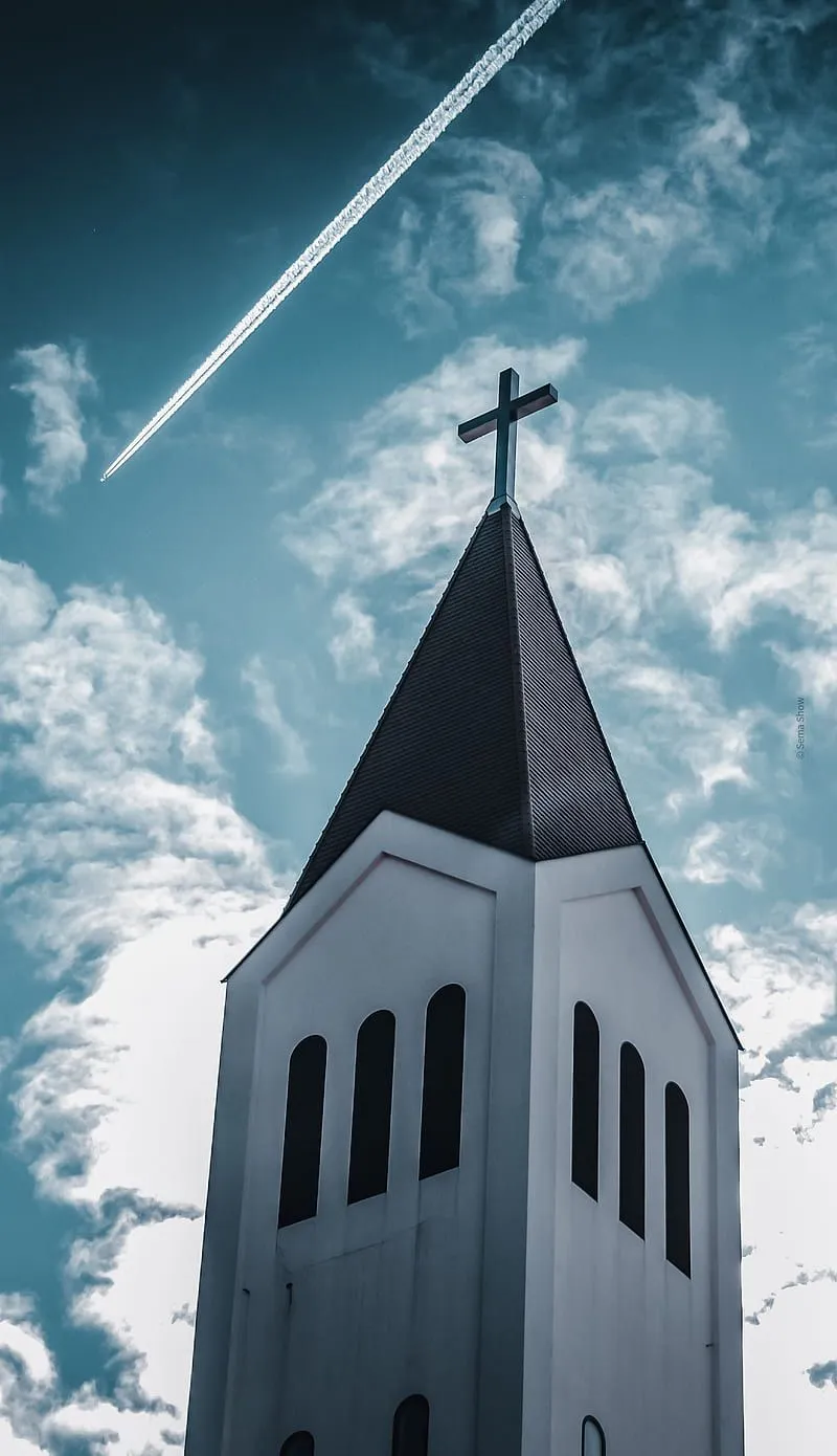 Church, blue, bluesky, cloud, clouds, cross, home, religion, sky, HD phone wallpaper