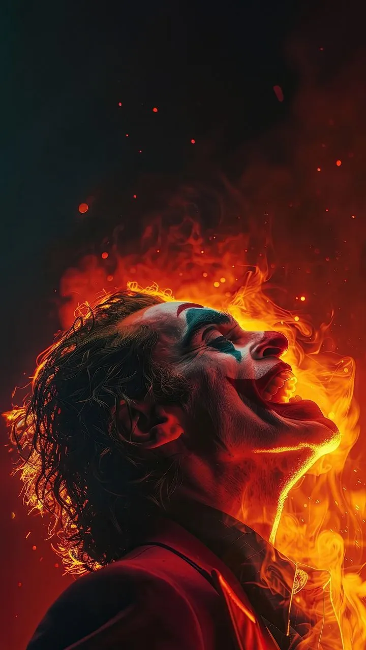 free 4K wallpaper joker, fire, flame, villain, character, laughter, dark background by ????????????
