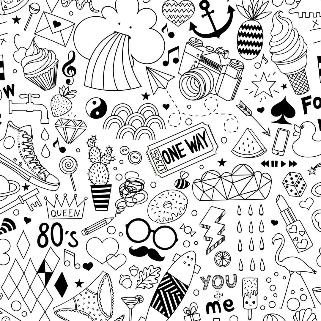 Color Me Party Favor Black & White Doodle Removable Wallpaper