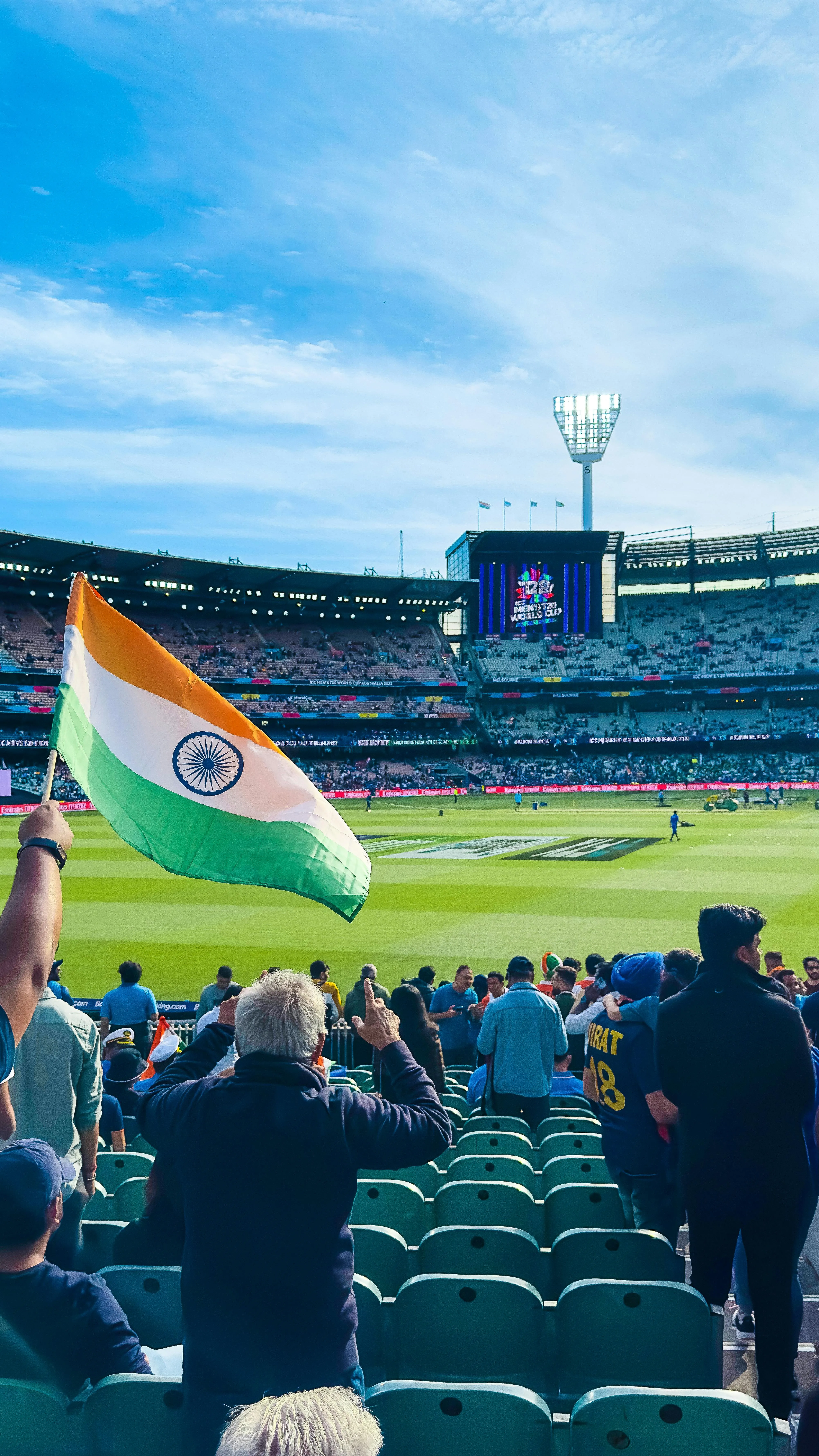 Fans with Flag of India in the Stands of the Melbourne Cricket Ground · Free