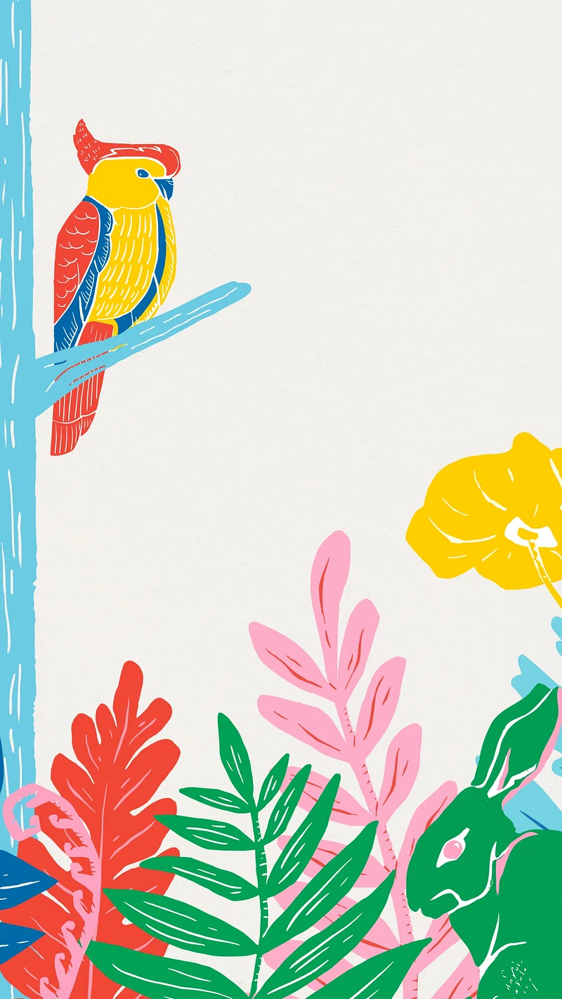 Tropical bird mobile wallpaper, colorful. Premium Photo Illustration