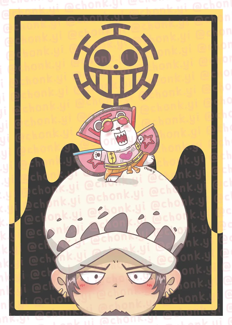 One Piece Red Law Bepo Heart Pirates Digital Art (Card Sleeve, IPad IPhone Wallpaper).YI Pet Artist's Ko Fi Shop
