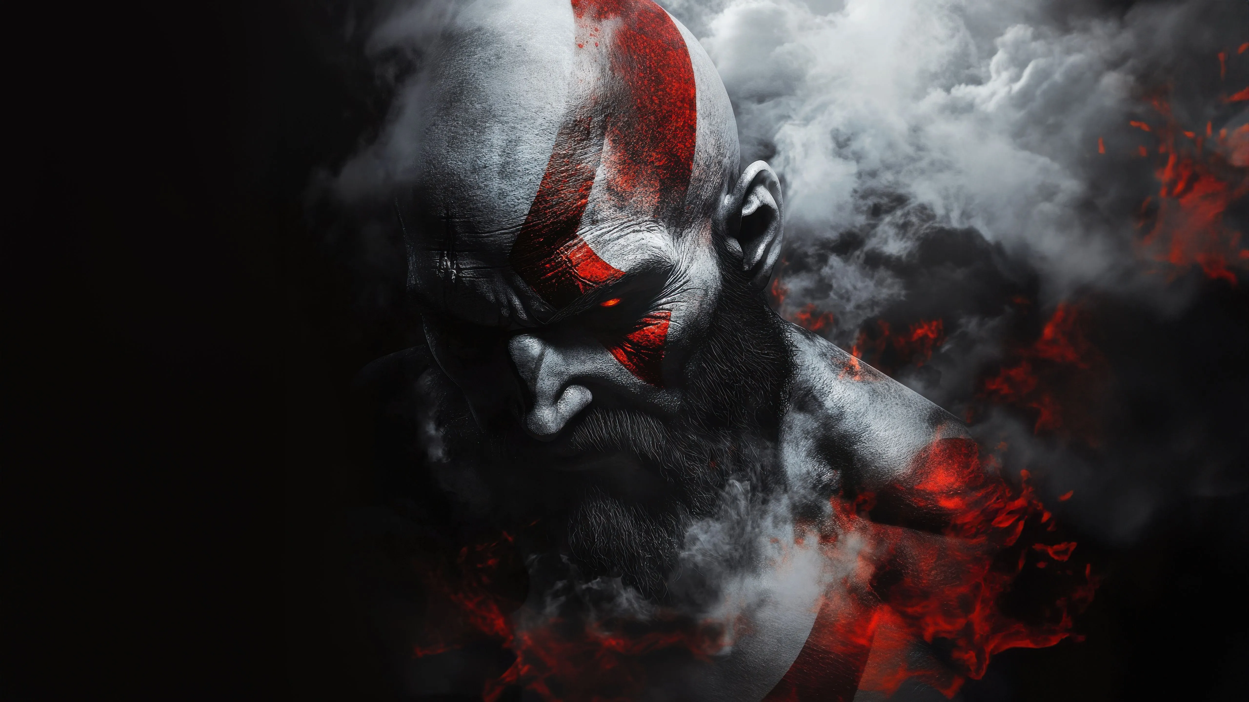 Wallpaper Sony, Ragnarok, smoke, weapon, Kratos, God of War, snow, blow for mobile and desktop, section игры, resolution 5120x2880