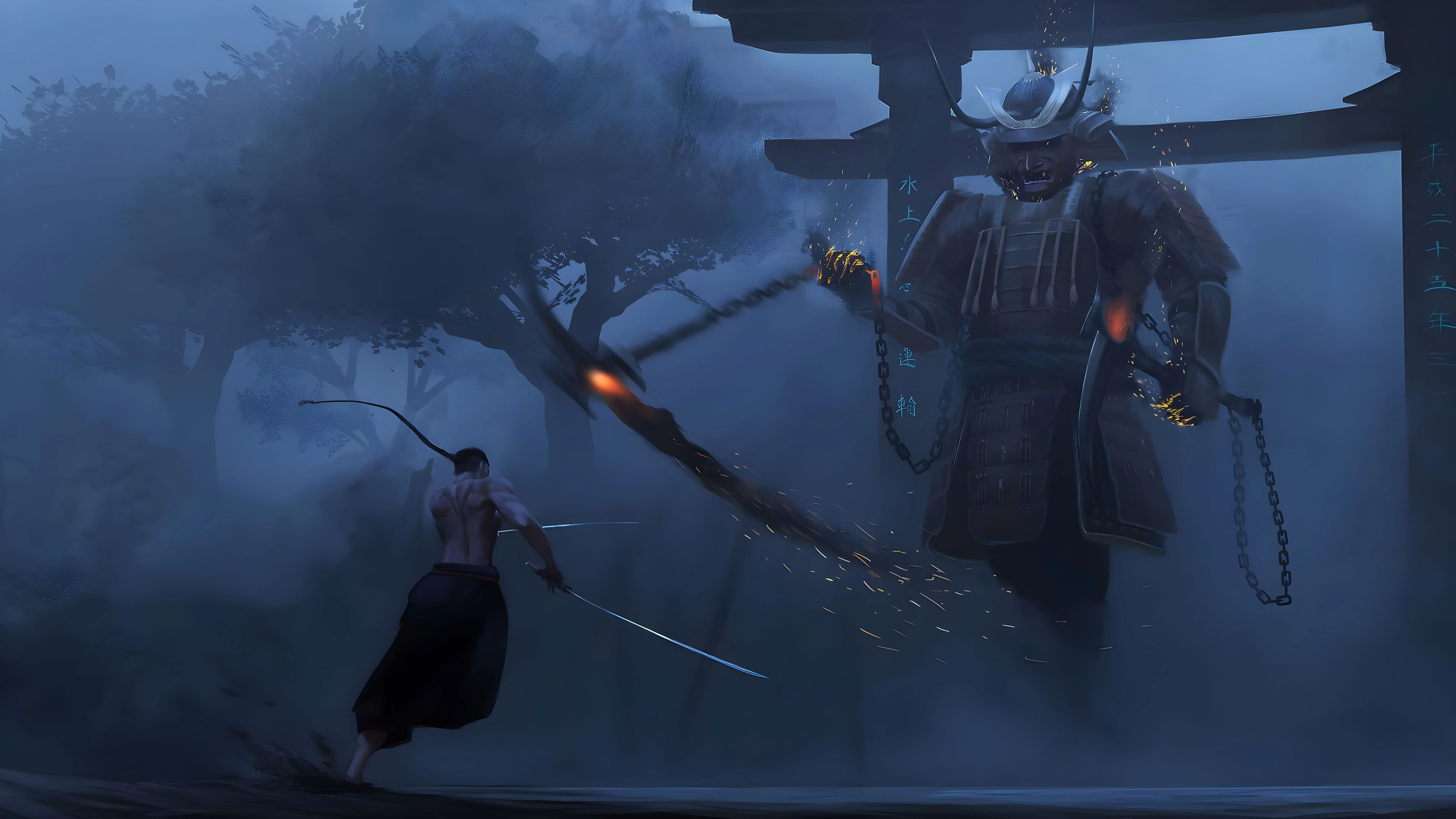Wallpaper Samurai, Art, Tree, Darkness, Action Adventure Game, Background Free Image