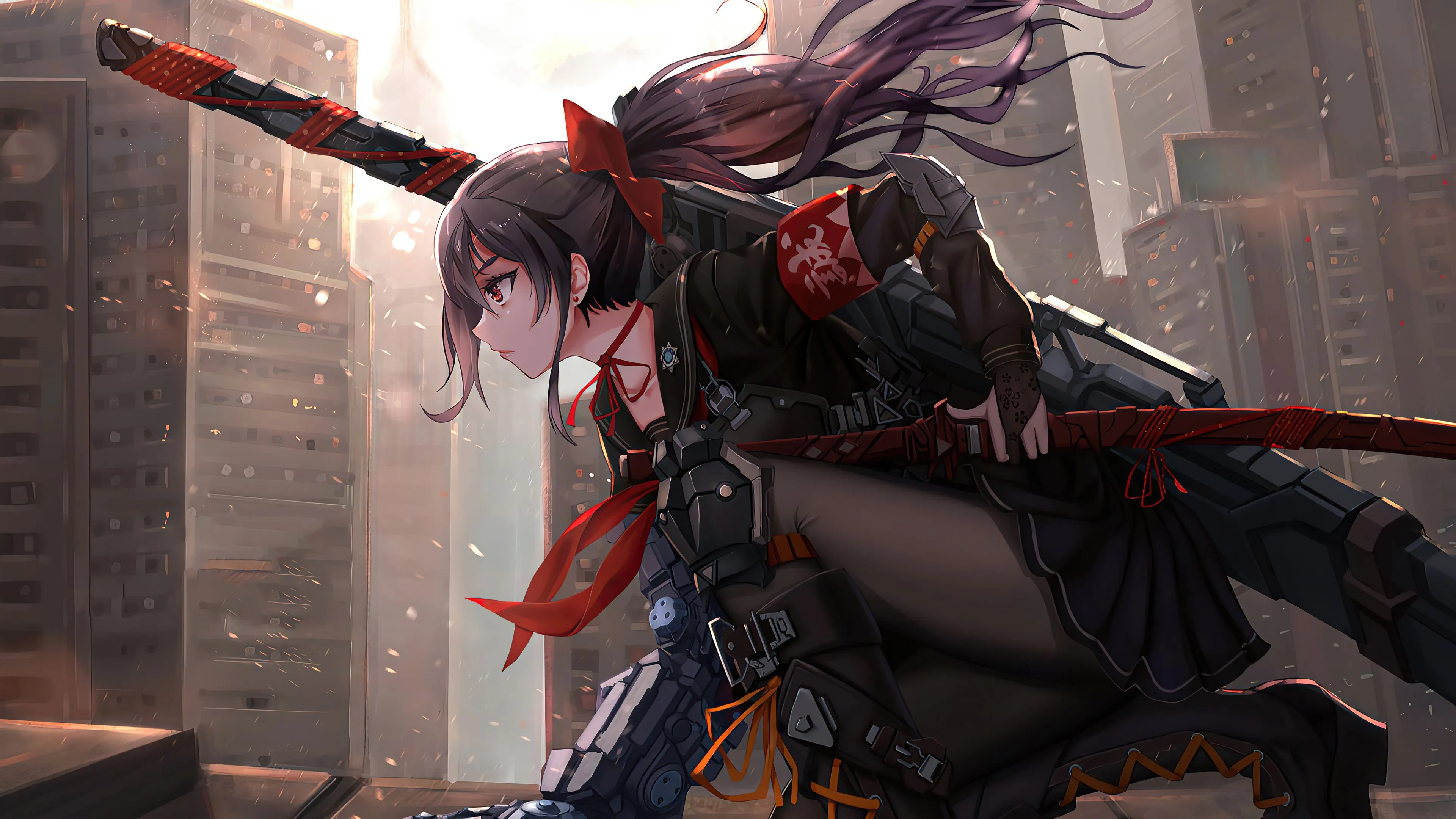 Anime Girl With Katana In Sci Fi City 4K, HD Wallpaper